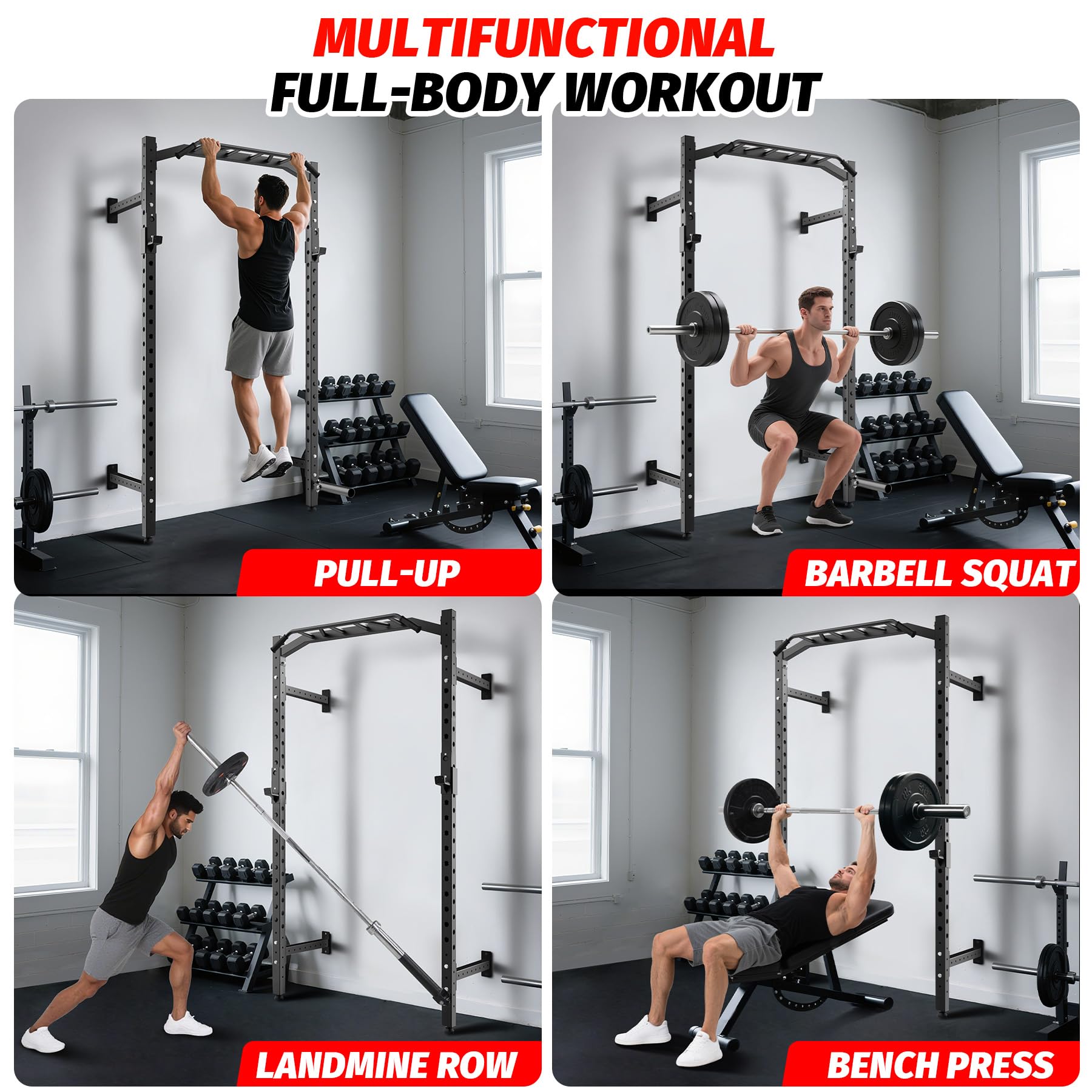 Garvee 1600 lb Wall Mounted Power Rack / Squat Rack for Home Gym ...