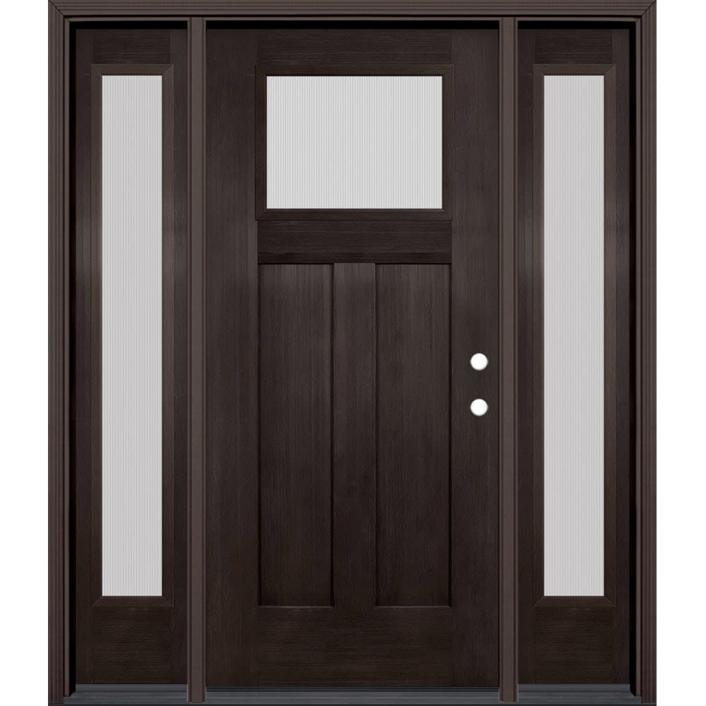 Masonite 629587 64-in x 80-in x 4-9/16-in Fiberglass Craftsman Left-hand inswing Walnut Stained Prehung Front Door with Sidelights with Brickmould Insulating core