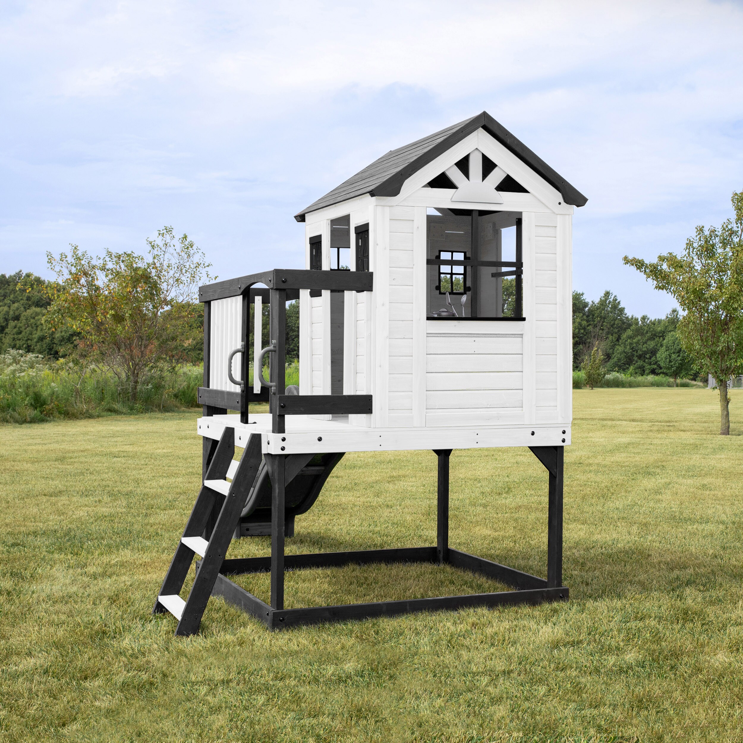 Sweetwater Heights White and Black Elevated Playhouse with Slide