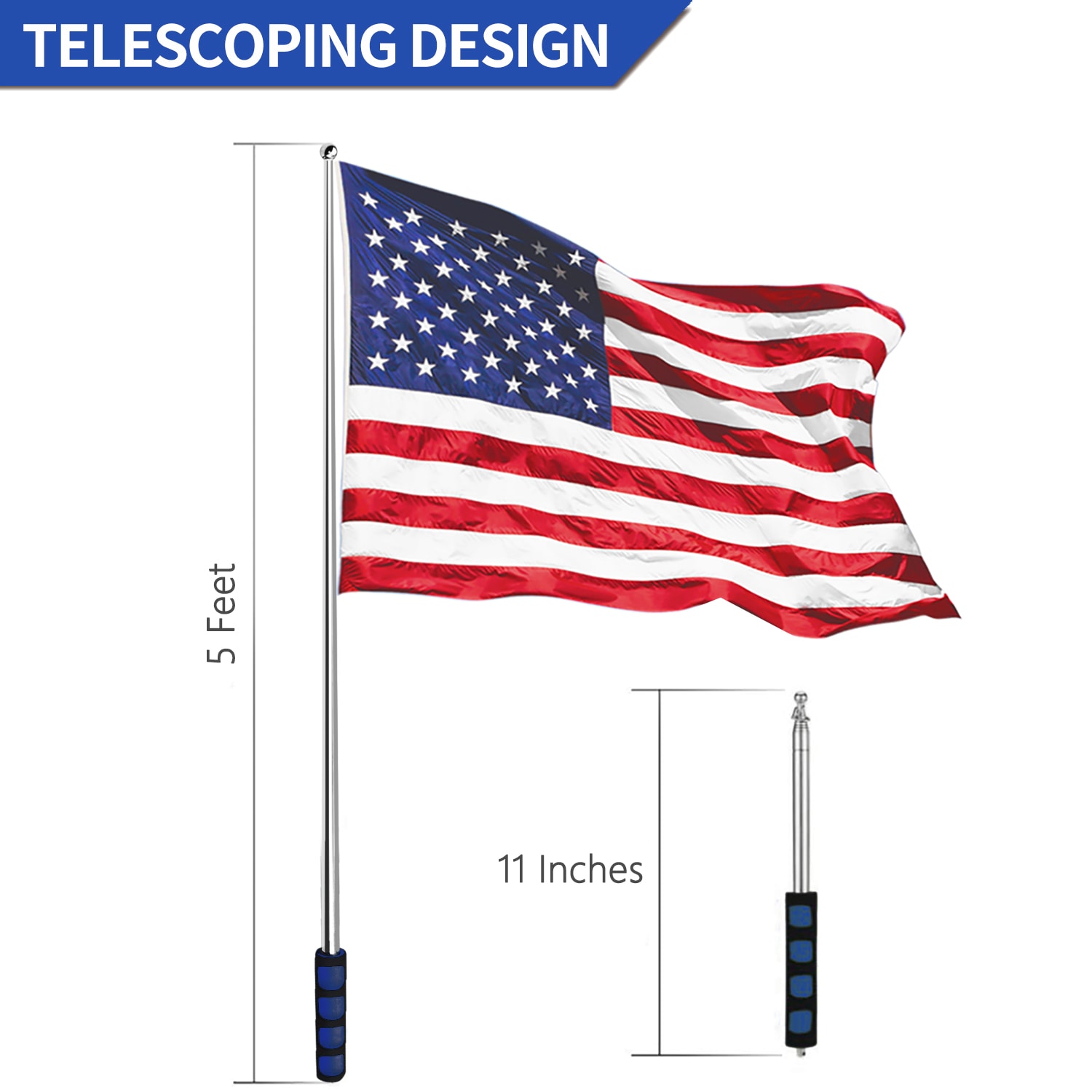 Anley 5-ft Telescopic Handheld Flagpoles Metal House Flag Pole A ...