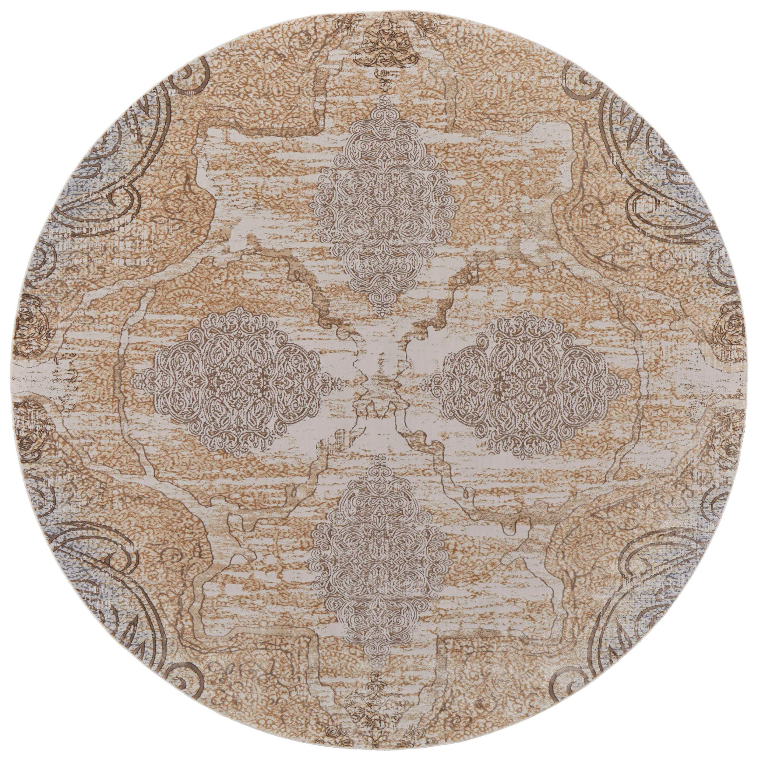 Room Envy CELR39L1BGEGRYN97 8 x 8 (ft) Loomed Rayon Silver/Tan/Gray Round Indoor Medallion Area rug