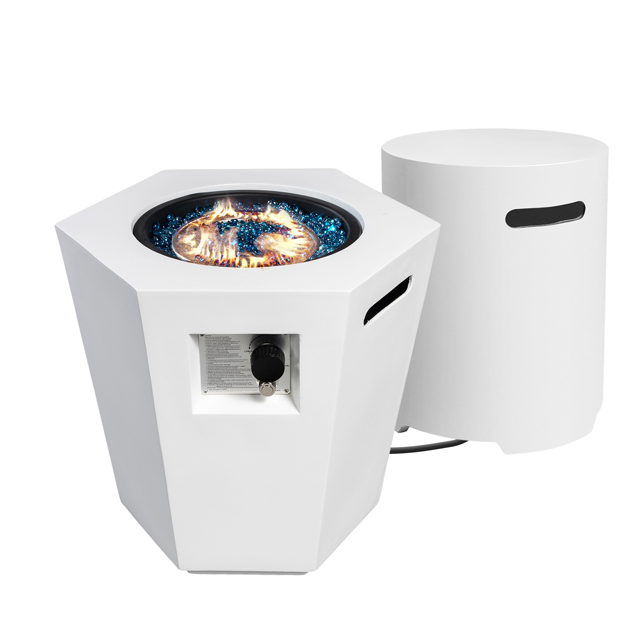 UPHA 24SMS-6BX-MBF Hexagonal Fire Pit with Tank Cover 24-in W White Magnesium oxide Oval Liquid propane Fire pit table