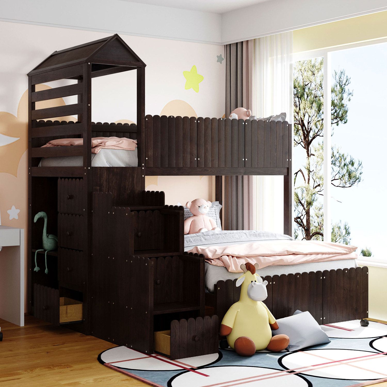 JASMODER LT000526AAP Espresso Full Composite Platform Bed