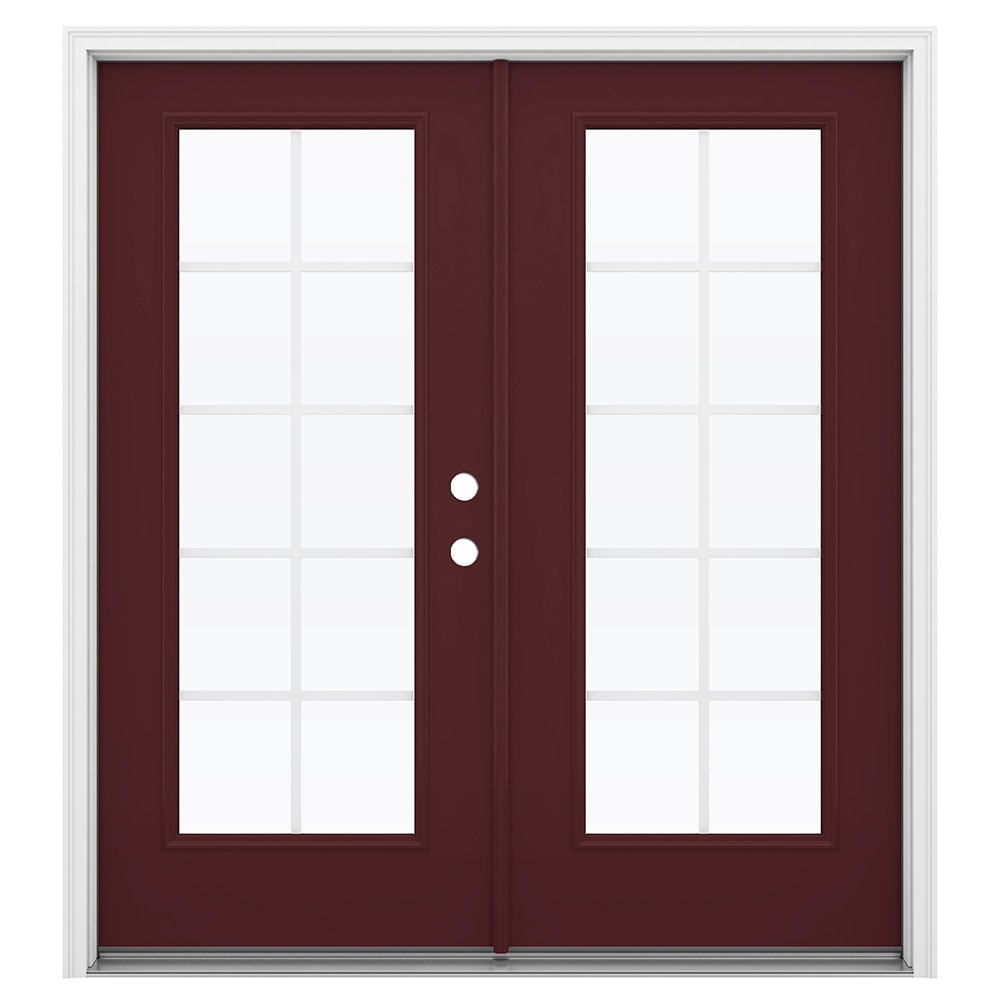 JELD-WEN LOWOLJW192600145 French 72-in x 80-in x 4-9/16-in Jamb Low-E Grilles between the glass , Currant Steel Left-hand inswing French Double Patio Door Brickmould Included