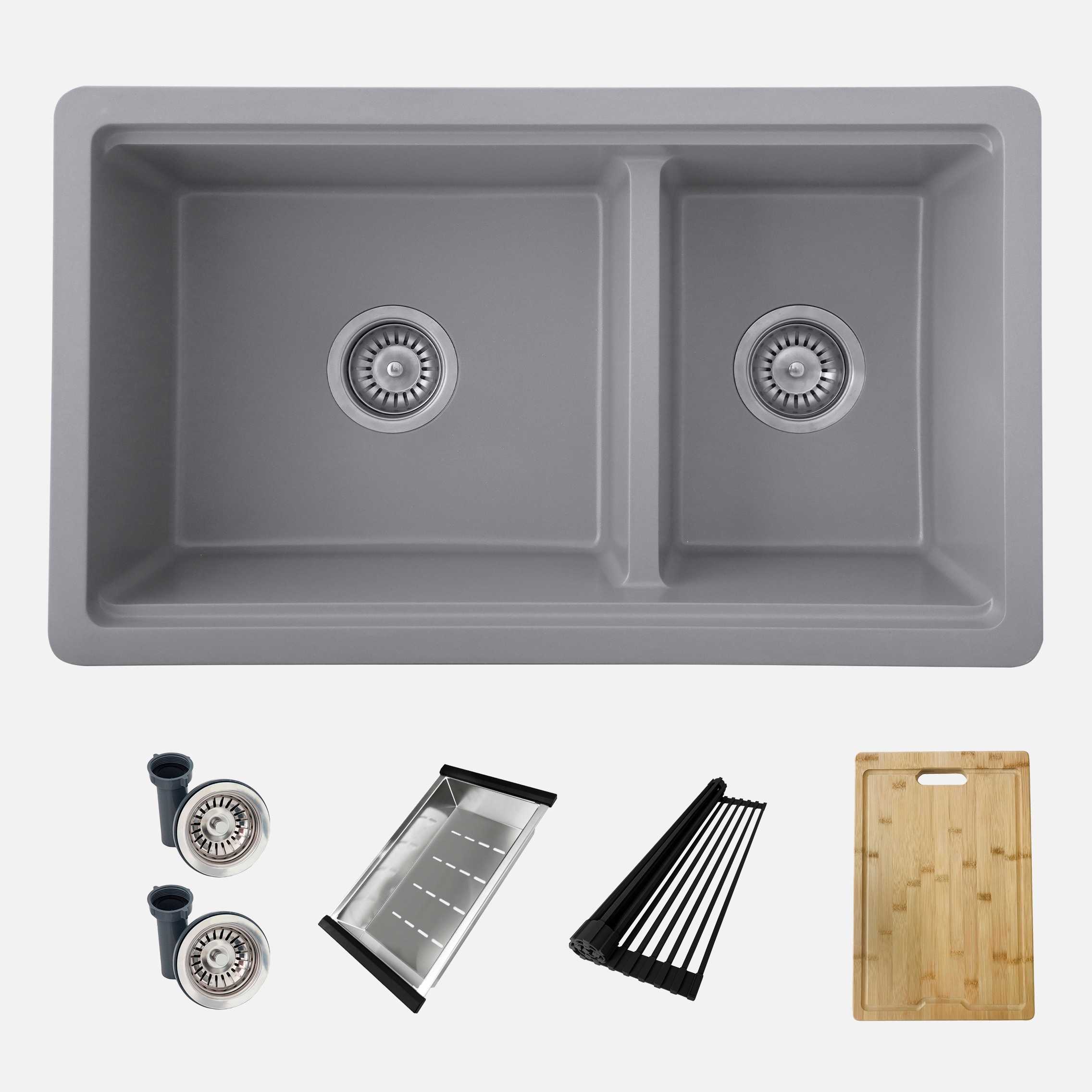 Stylish Pietra Drop-in or undermount 30-in x 18-in Composite Double offset bowl Workstation Kitchen Sink
