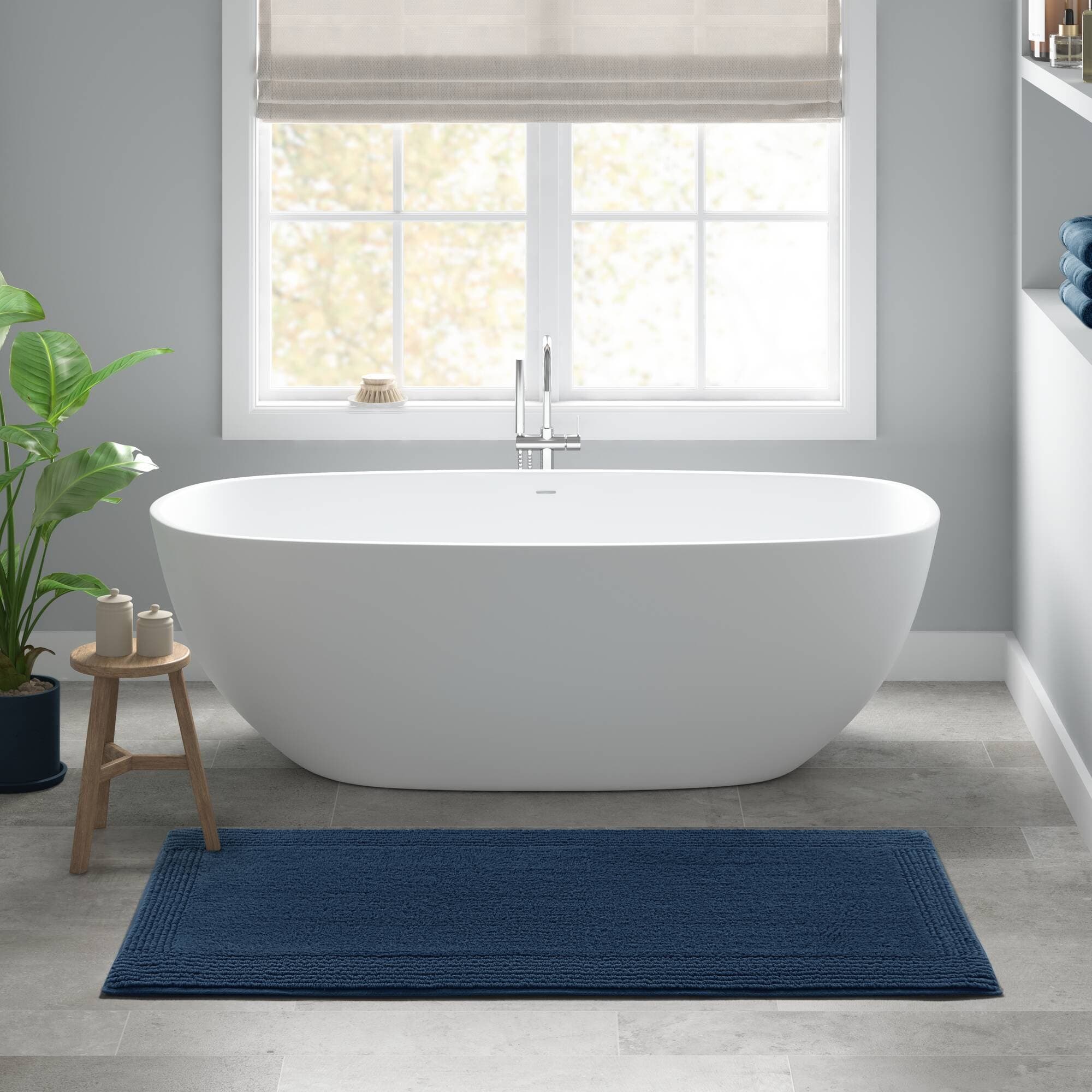 Vorene 24x72-in Reversible Cotton Tufted Bath Rug Navy
