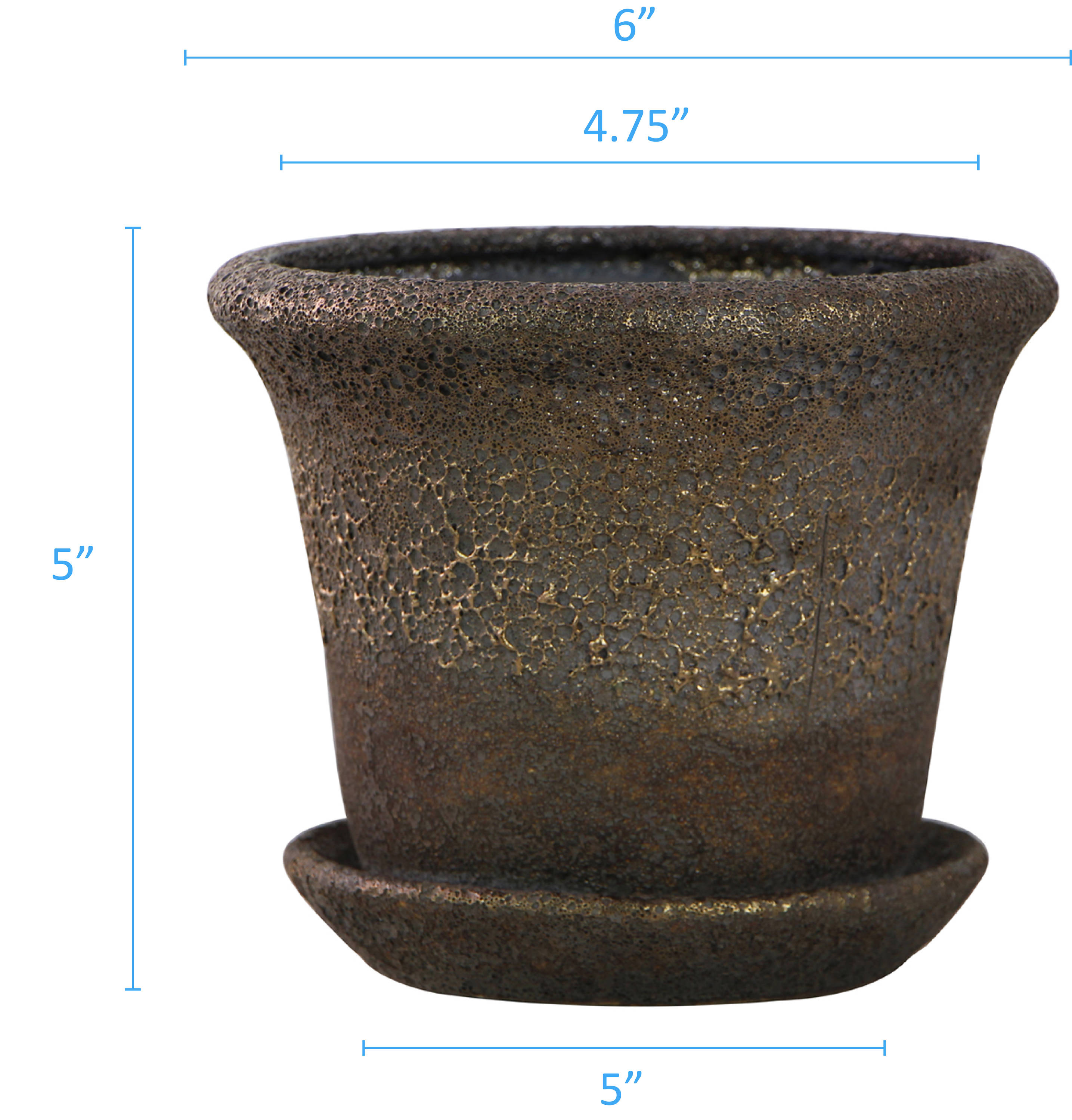 allen + roth 5.5118-in x 5.1181-in Brown Ceramic Planter with Drainage ...