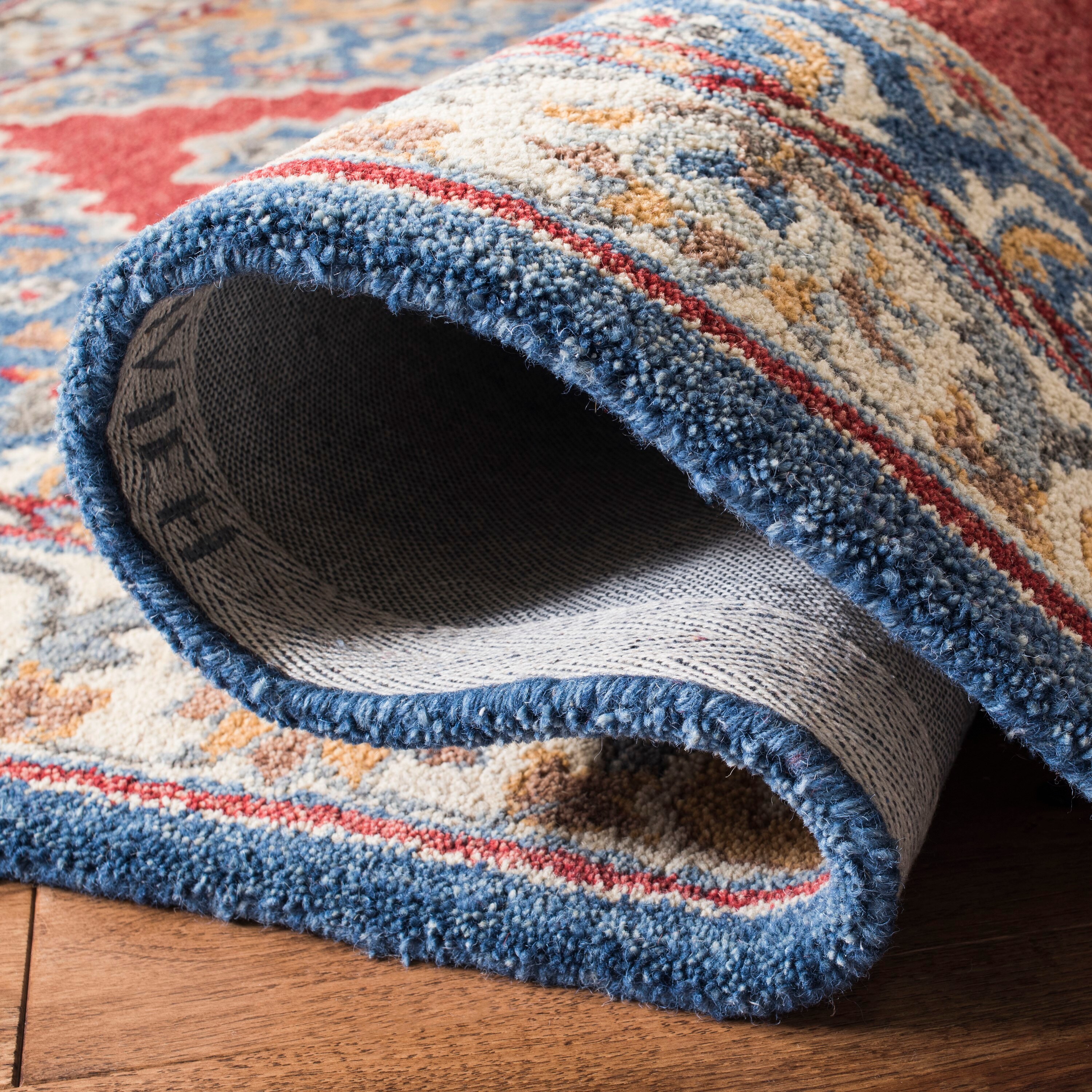 Antiquity Blue and Red Hand-Tufted Wool 8' x 10' Area Rug