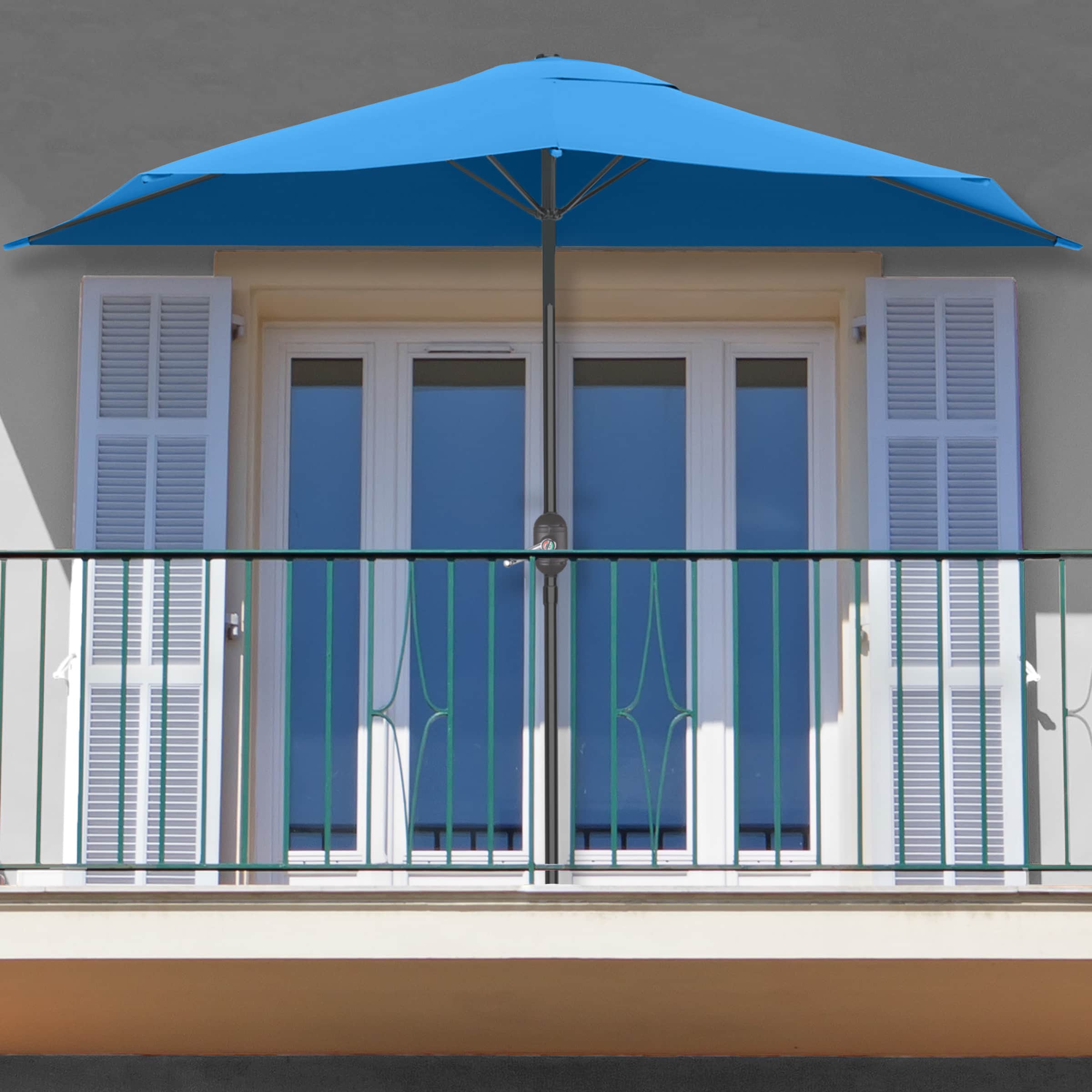 Pure Garden 83-OUT5460B 9-ft Steel Blue Push-button Tilt Cantilever Patio Umbrella with Lights with Base