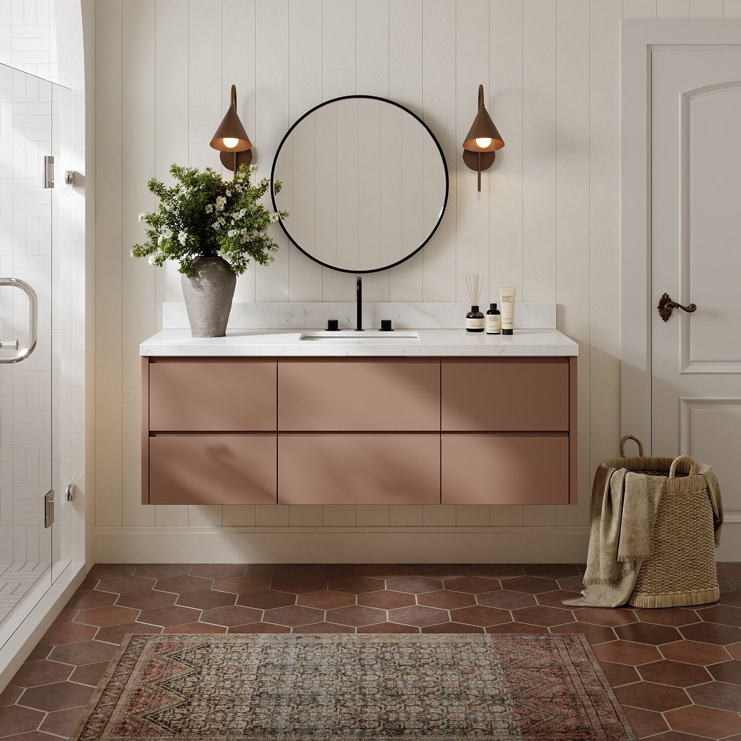 ARIEL Ariel West 60 Inch Wall-Mounted Single Rectangle Sink Bathroom Vanity with Carrara White Quartz Countertop 1.5 Inch in Mocha