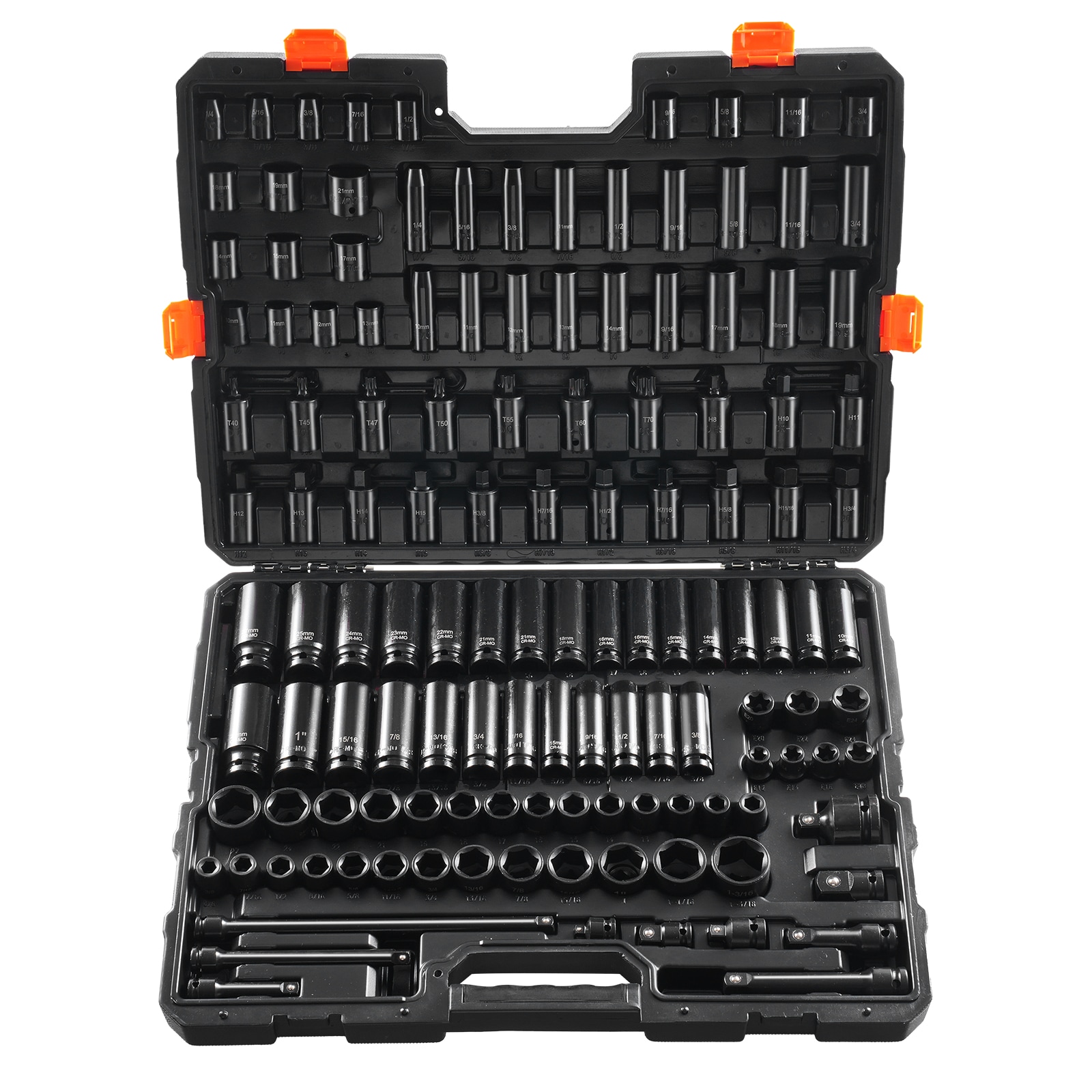 VEVOR Impact Socket Set 130 Piece 3/8-IN and 1/2-IN - SAE and Metric Drive Socket Set - 6 Point Cr-Mo Alloy Steel for Auto Repair - Easy-to-Read Size Markings - Includes Storage Case #SCCJTTZJ1CRM06163V0