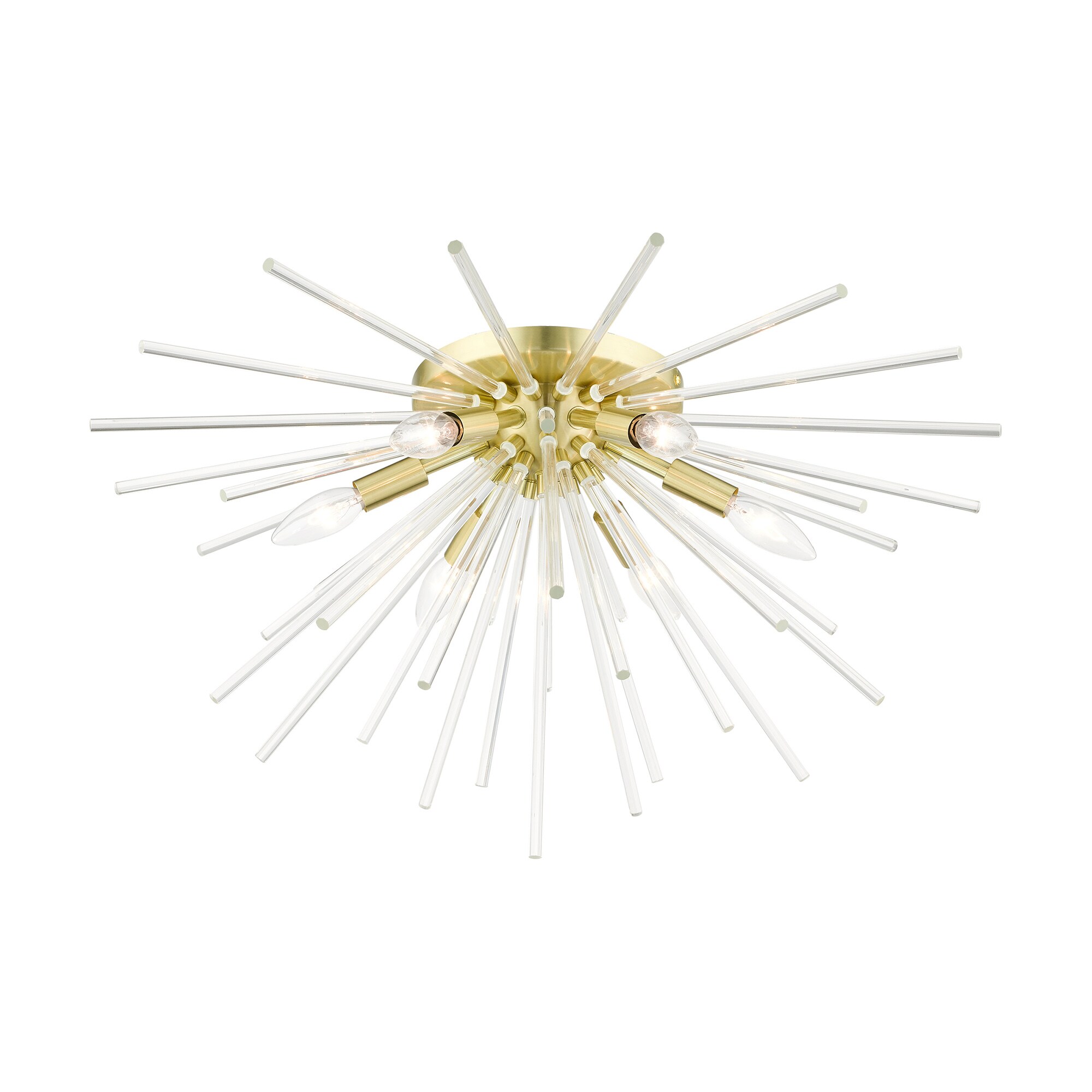 Elegant Satin Brass 6-Light Globe Chandelier with Crystal Rods