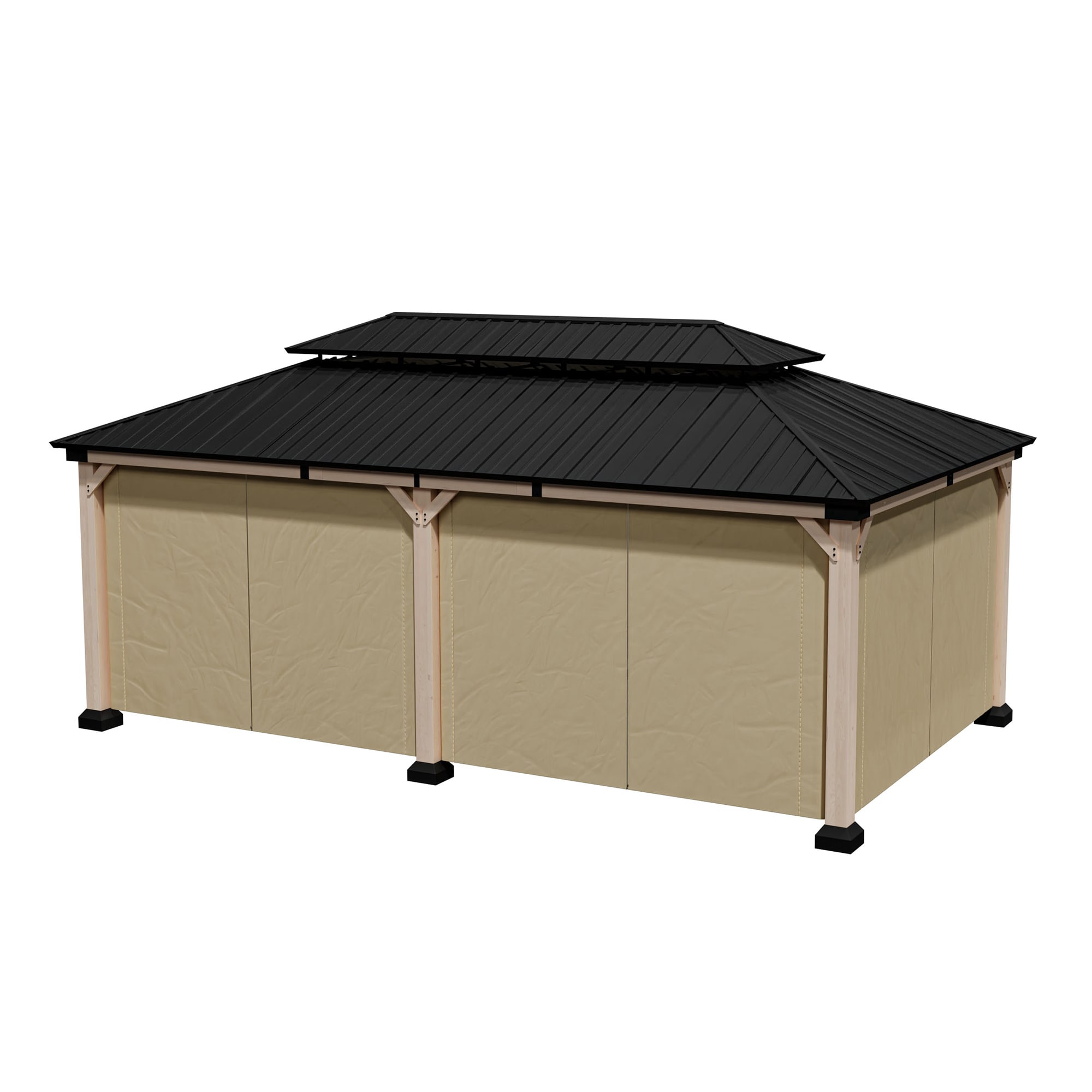 Beverly Hills 20-ft x 12-ft Cedar Wood and Black Steel Patio Gazebo