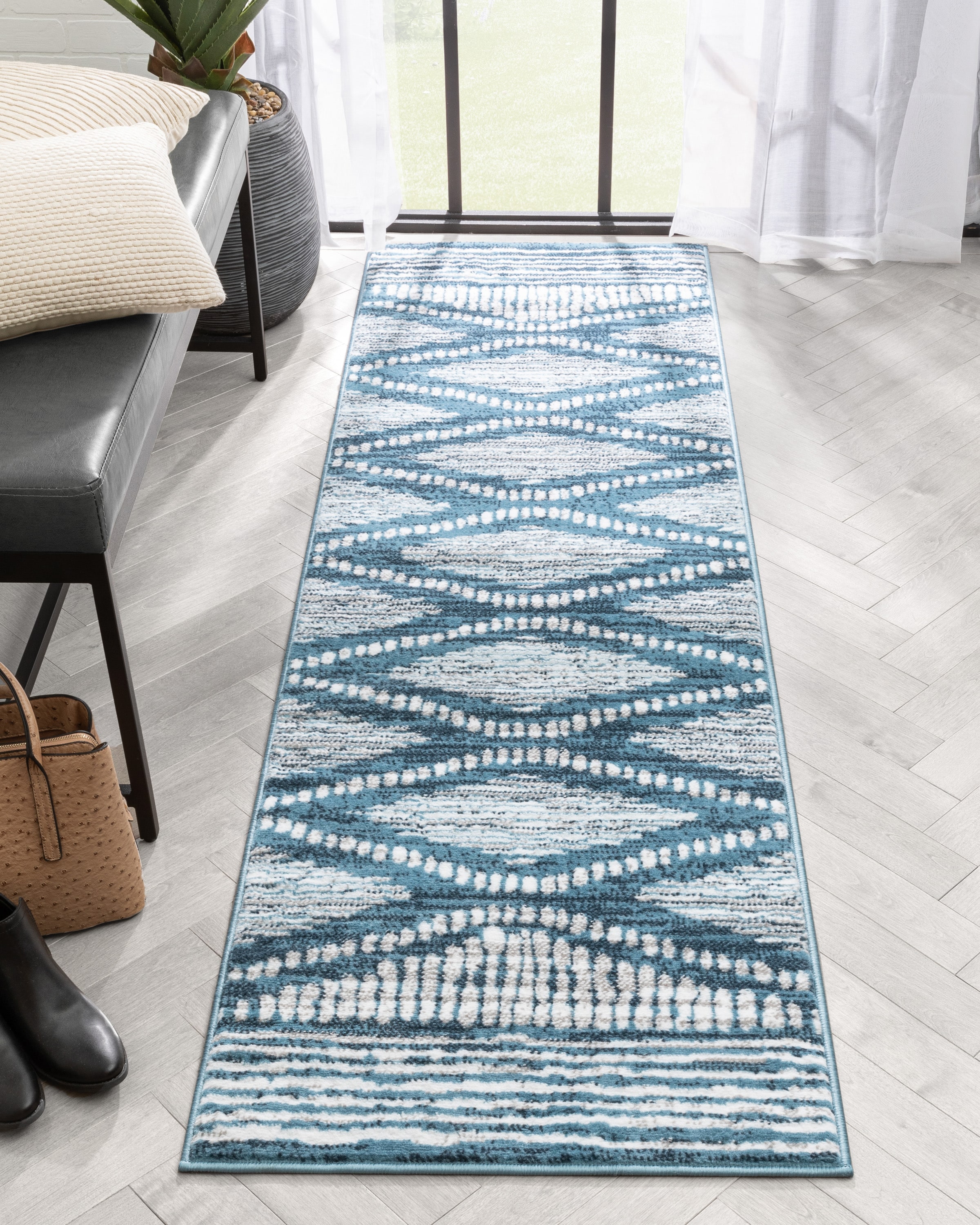 Well Woven DU-136-2 Dulcet 2 x 8 (ft) Loomed Polypropylene Light Blue Rectangular Indoor Tribal Global Runner rug