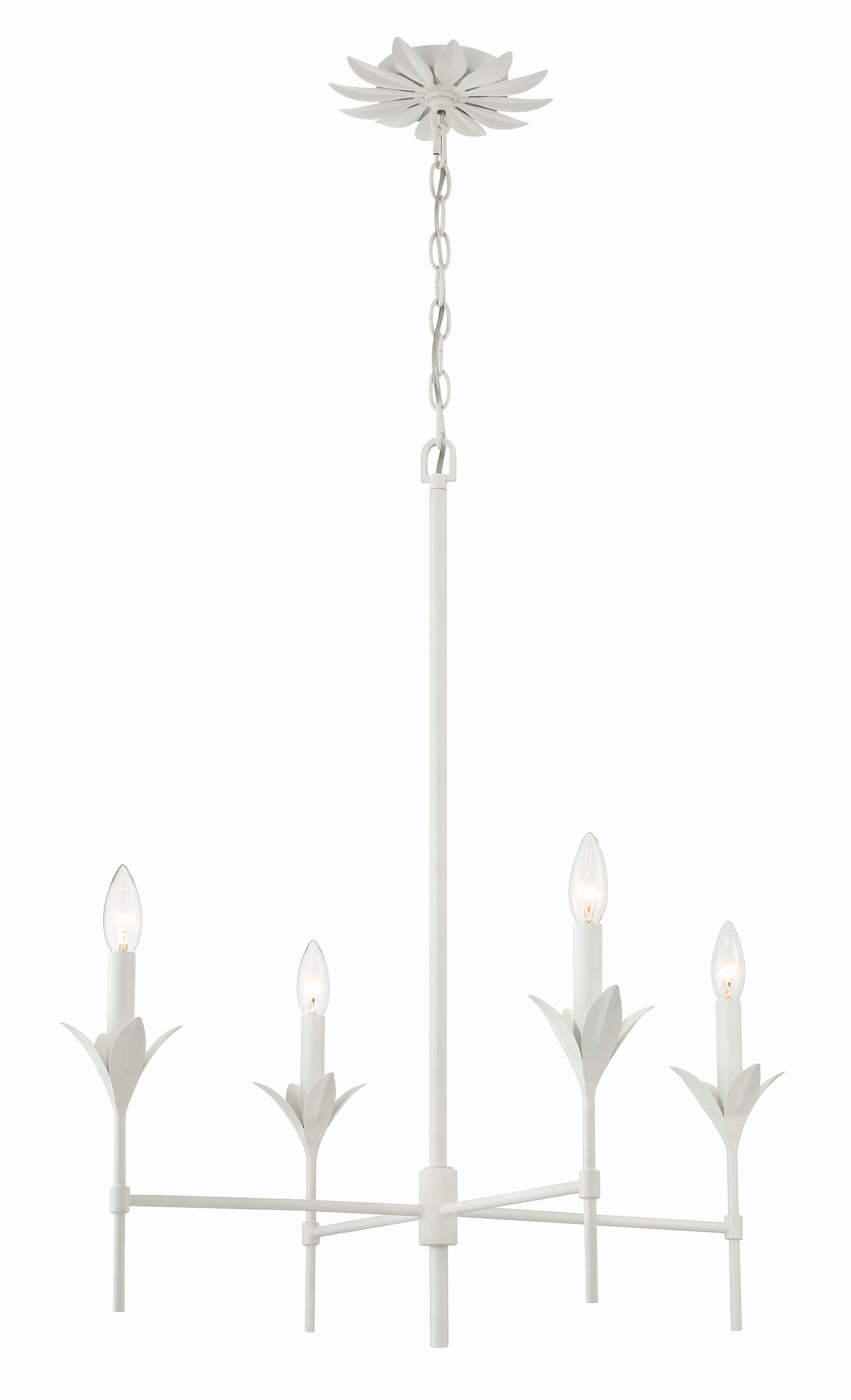 Matte White 4-Light Chandelier with Silk Shades