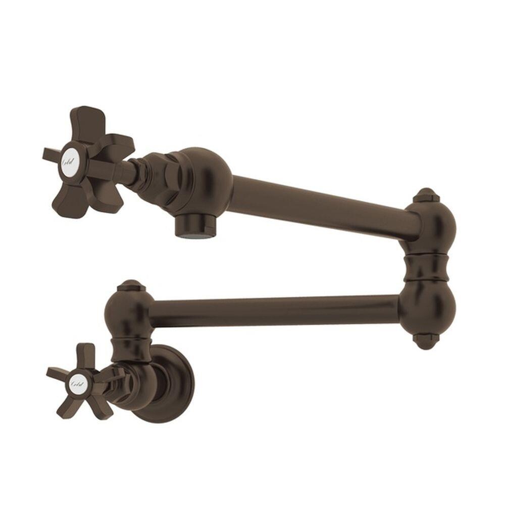 Rohl A1451XTCB-2 Italian Kitchen Tuscan Brass Double Handle Wall-mount Pot Filler Kitchen Faucet