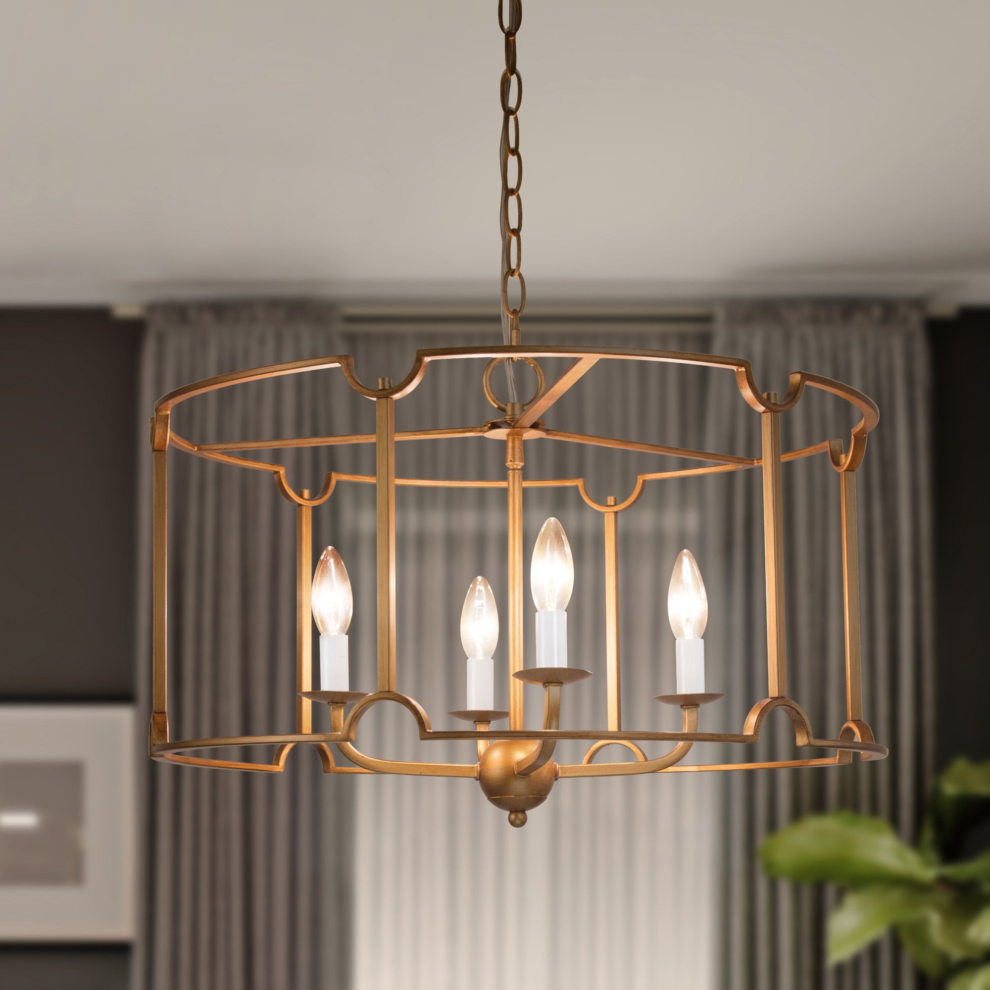 4-Light Antique Gold Modern/Contemporary LED Dry rated Chandelier | - Uolfin YBVVNV-LWS23835-Q7