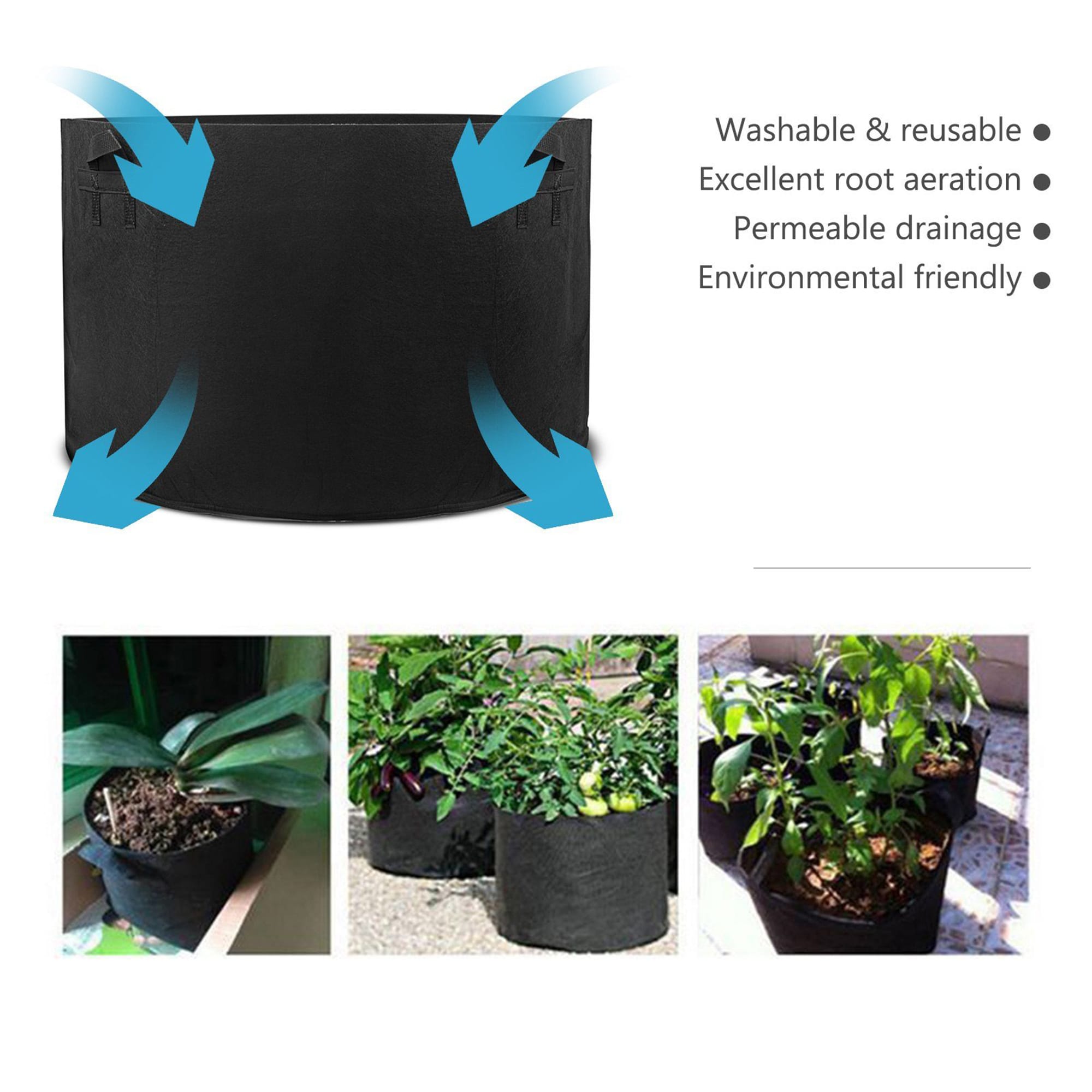 5 Pack Grow Bags w/Handles Aeration Fabric Planter Root Growing Pots gloves