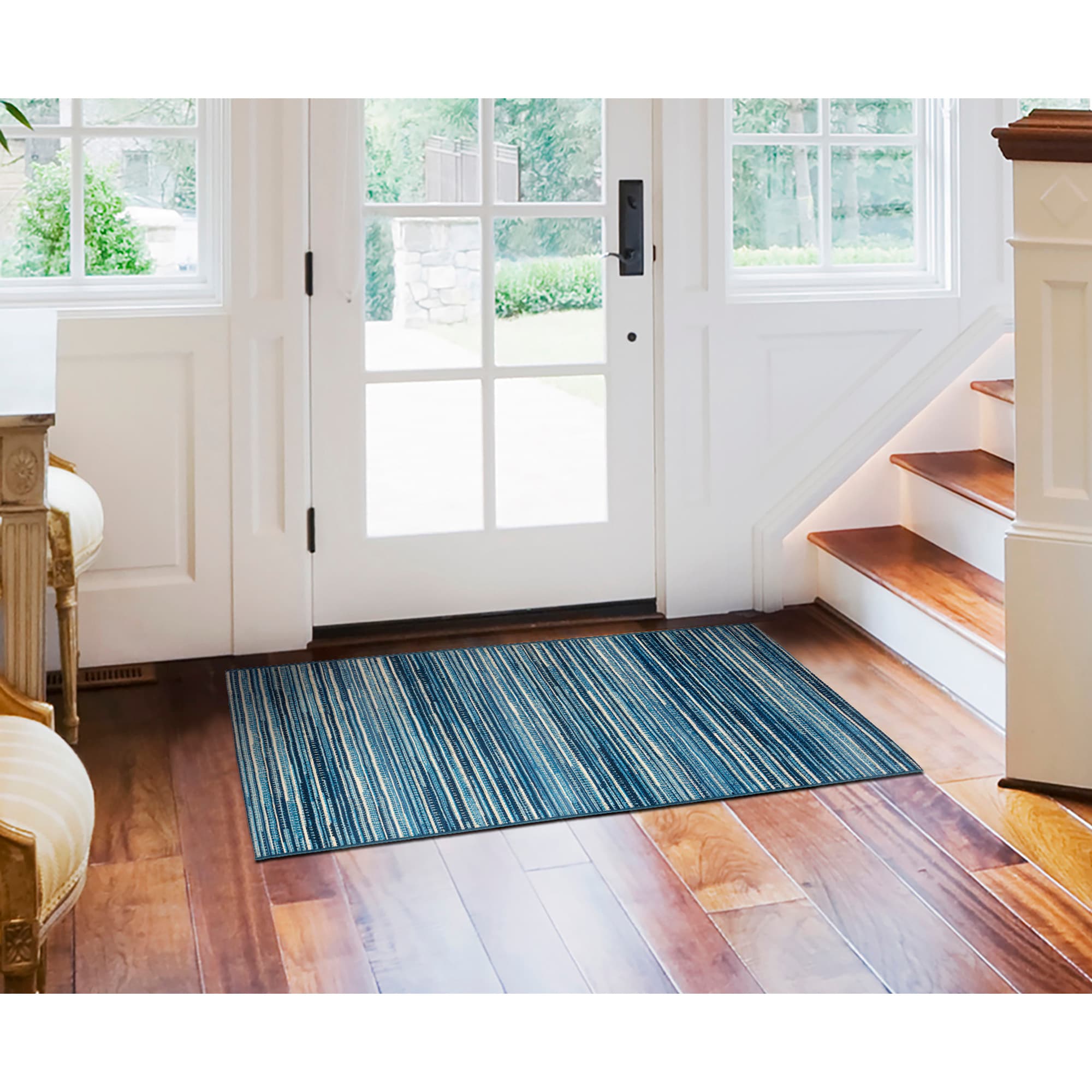 Marina Stripes China Blue 2'7" x 4'3" Synthetic Indoor/Outdoor Rug