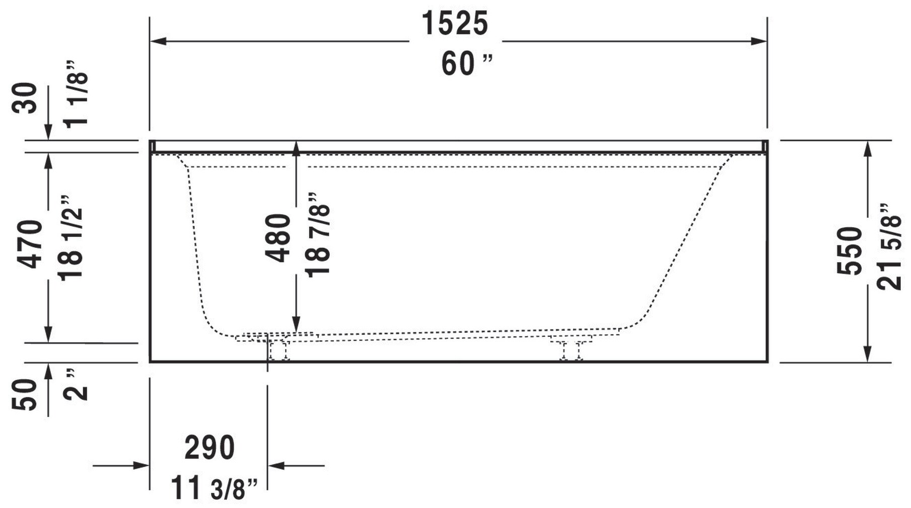 Architec 60" White Acrylic Alcove Soaking Bathtub