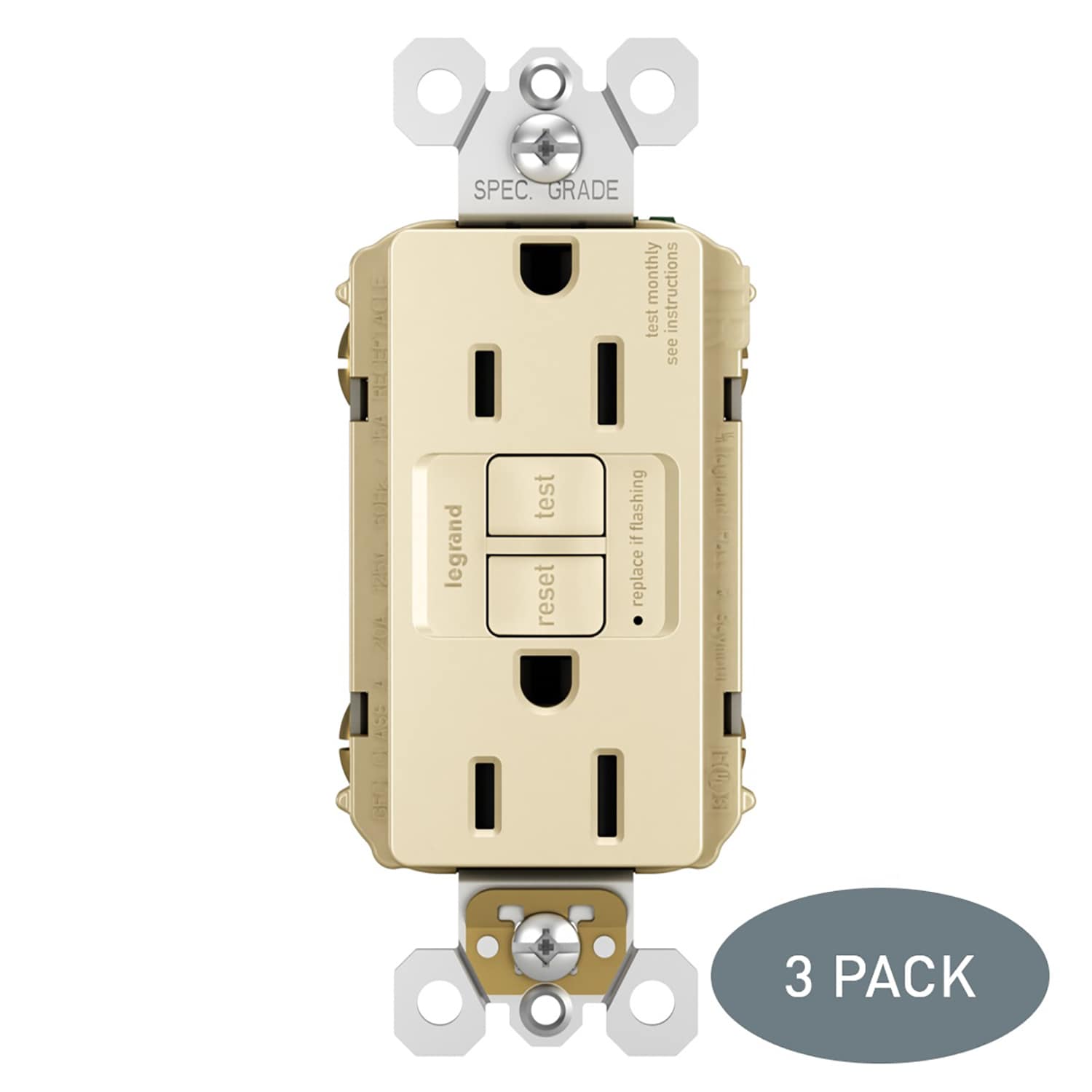 Legrand radiant 15-Amp GFCI Residential/Commercial Decorator Outlet, Light Almond (3-Pack)