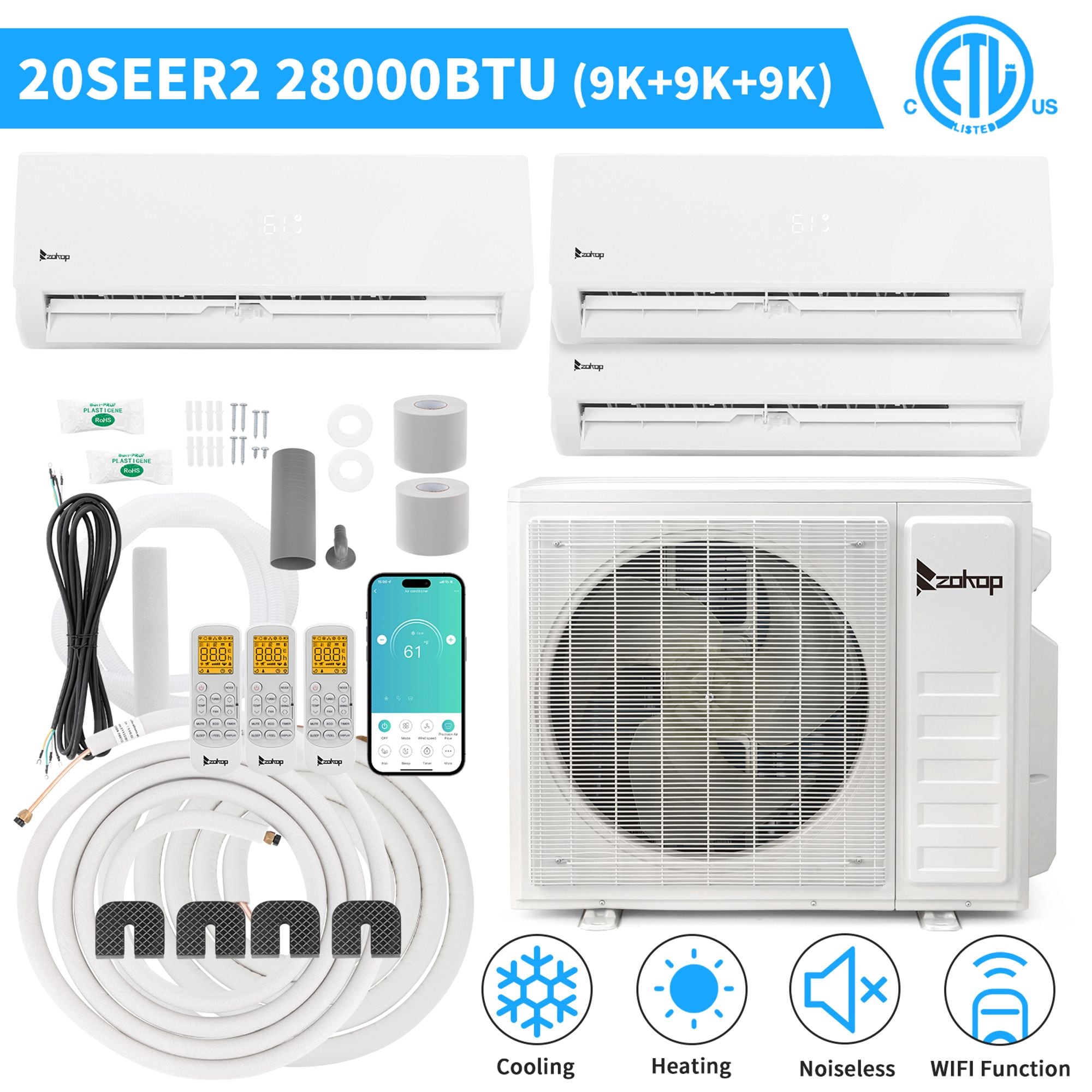 Winado  3 Zone 28000 BTU 20 SEER2 Mini Split Air Conditioner with Heat Pump 9K plus 9K plus 9K Sansujyuku sansujyuku.com