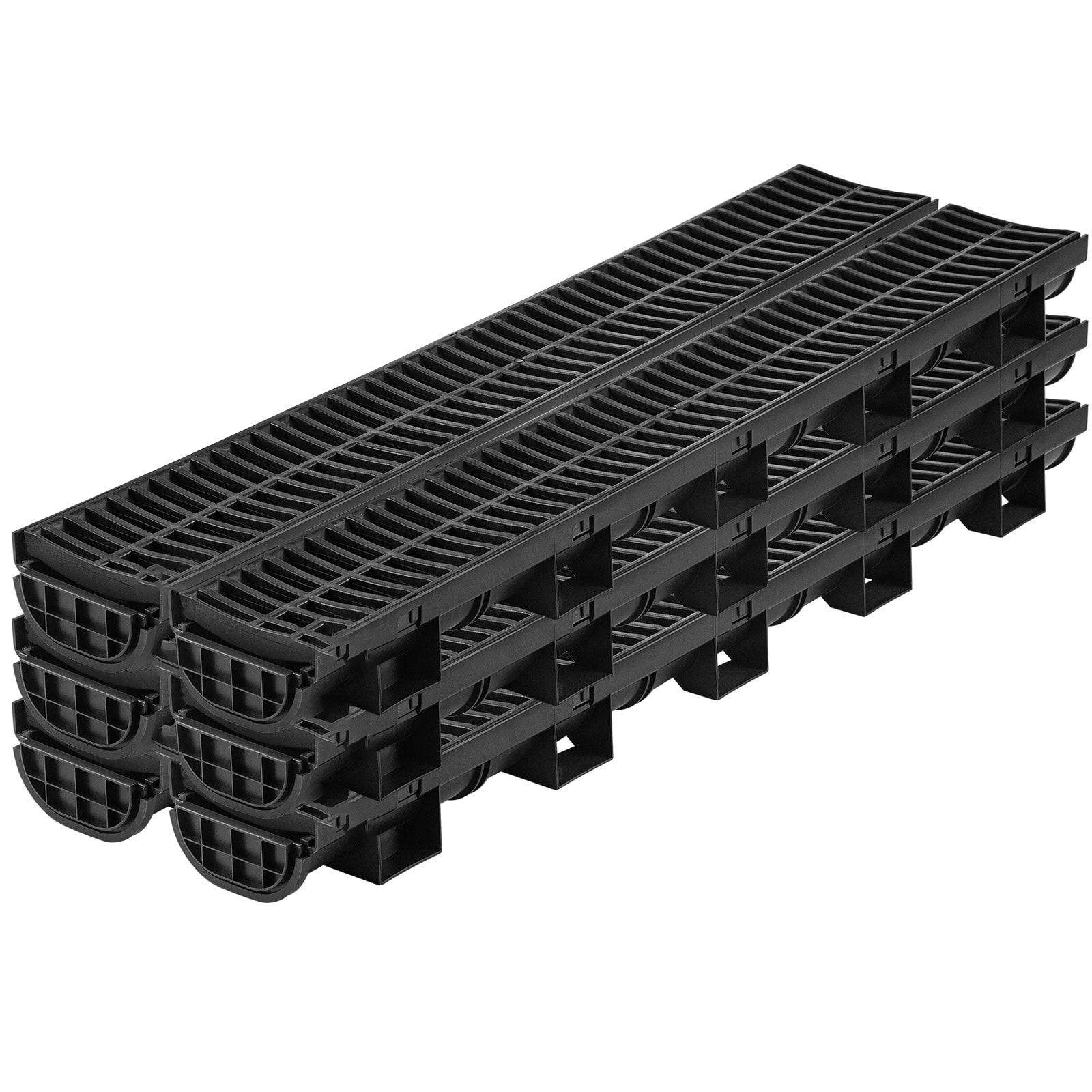SVOPES Trench Drain System. 5.8x3.1-Inch Channel Drain with Plastic Grate. HDPE Garage Floor Drain. 6x39-Inch Black Grate with 6 End Caps. Perfect for Garden and Driveway - 6 Pack #SVOPESPSLGM1001047V0