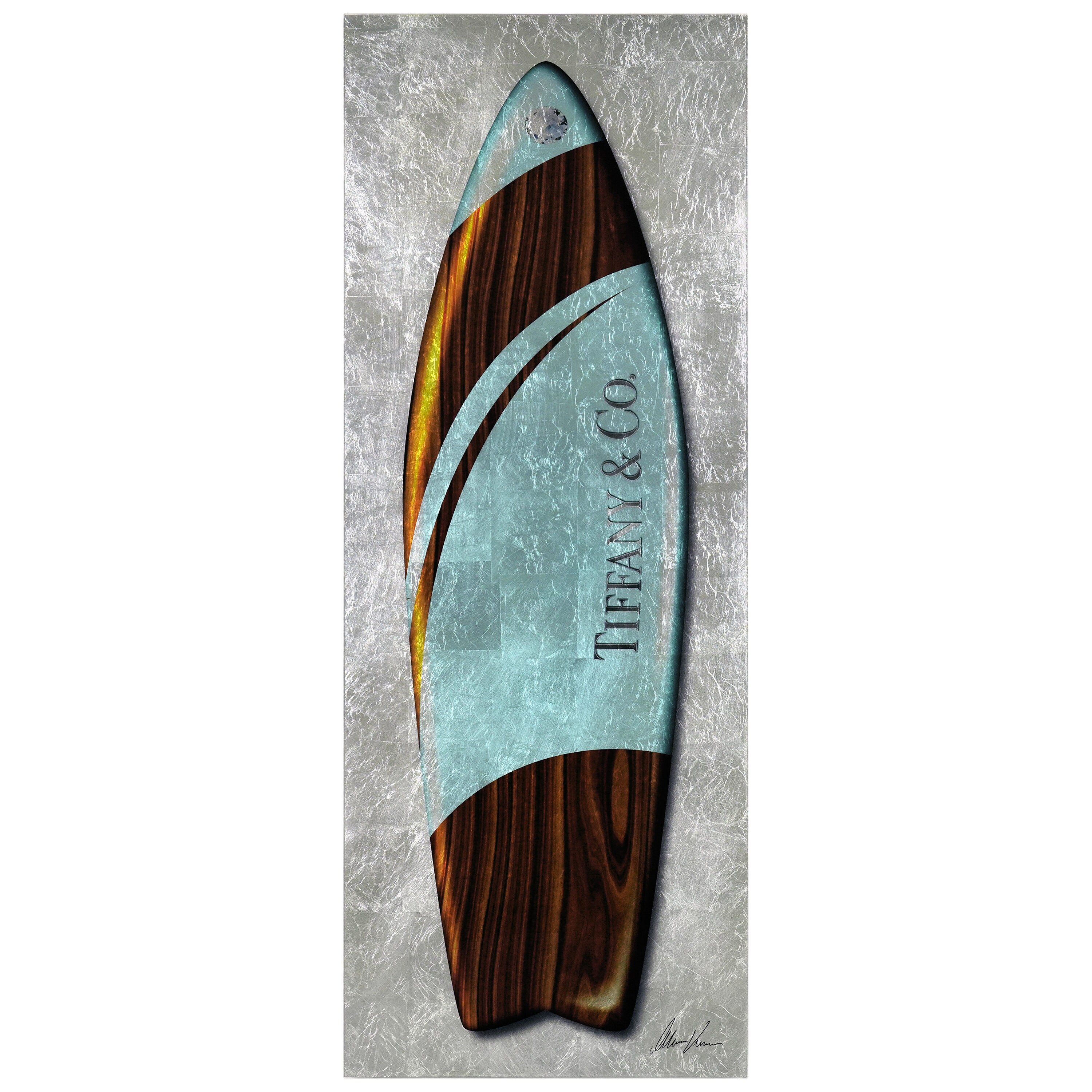 Empire Art Direct TMS-AV0024-2463 Fashion T Blue Surfboard Alexandre Venancio 63-in H x 24-in W Sports Glass Word Art