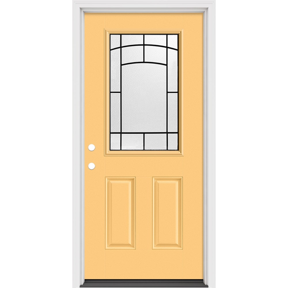 Masonite 631803 Brooklyn 36-in x 80-in x 4-9/16-in Fiberglass Full lite Right-hand inswing Oak Crest Painted Prehung Slab Front Door with Brickmould Solid core