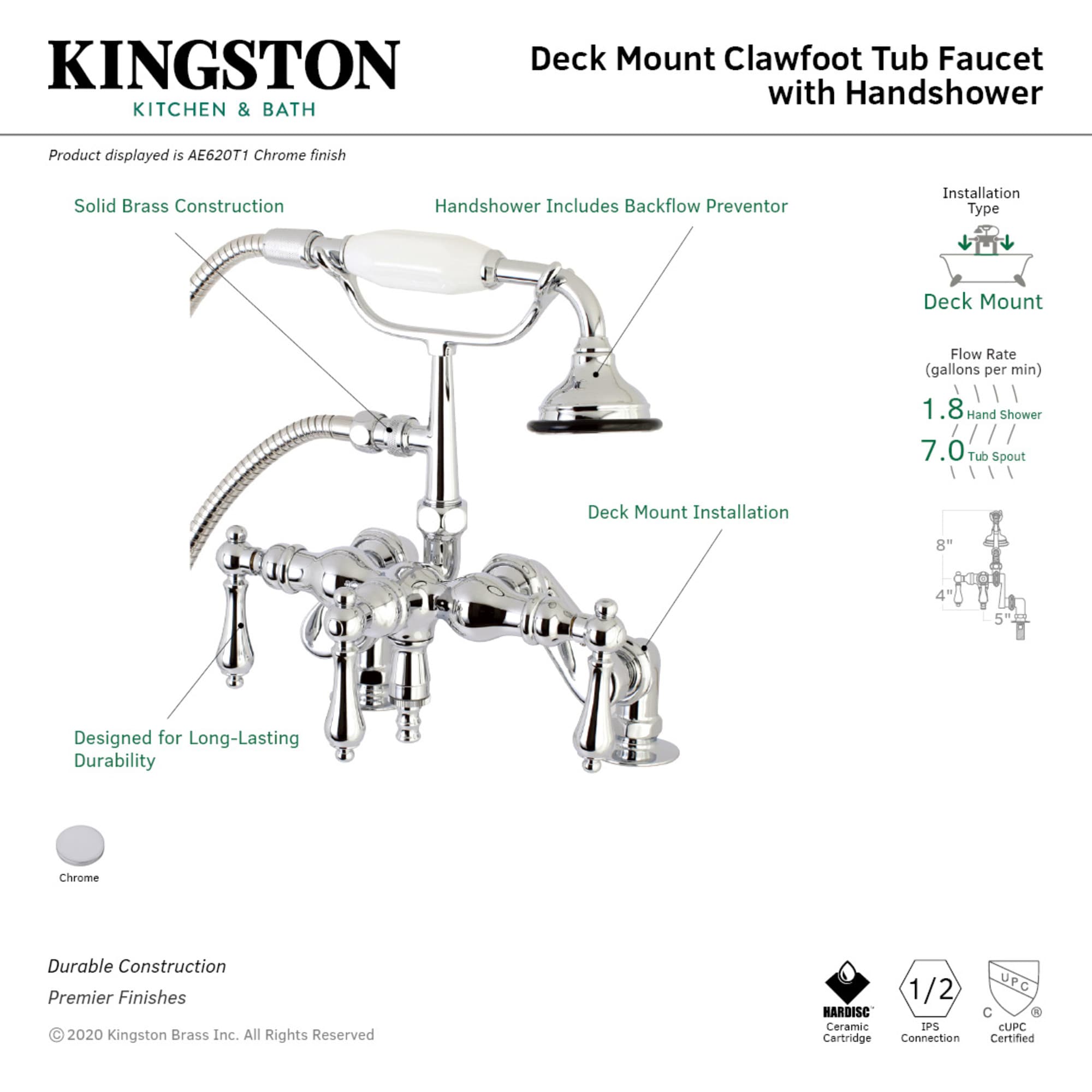 Kingston Brass WLAE620T1 Roman-Tub-Faucets - View #3