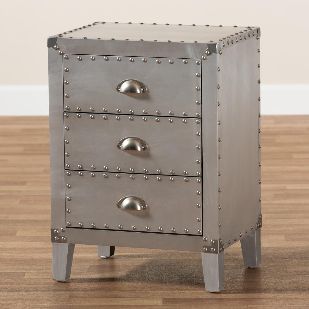 Claude Riveted Silver Metal 3-Drawer Nightstand