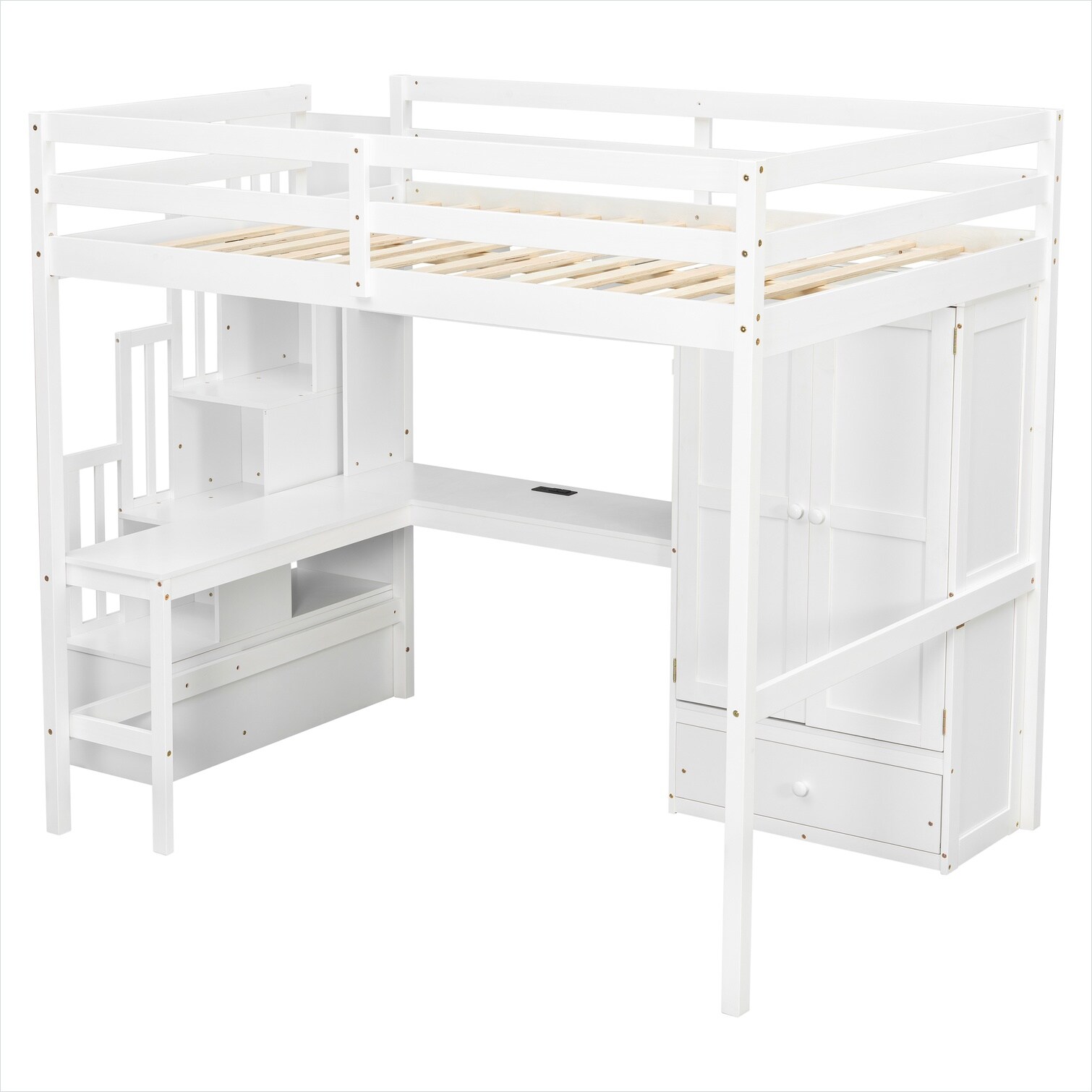 Naturefalls Pine Full Loft Bed with Desk Bookshelves Wardrobe Storage ...