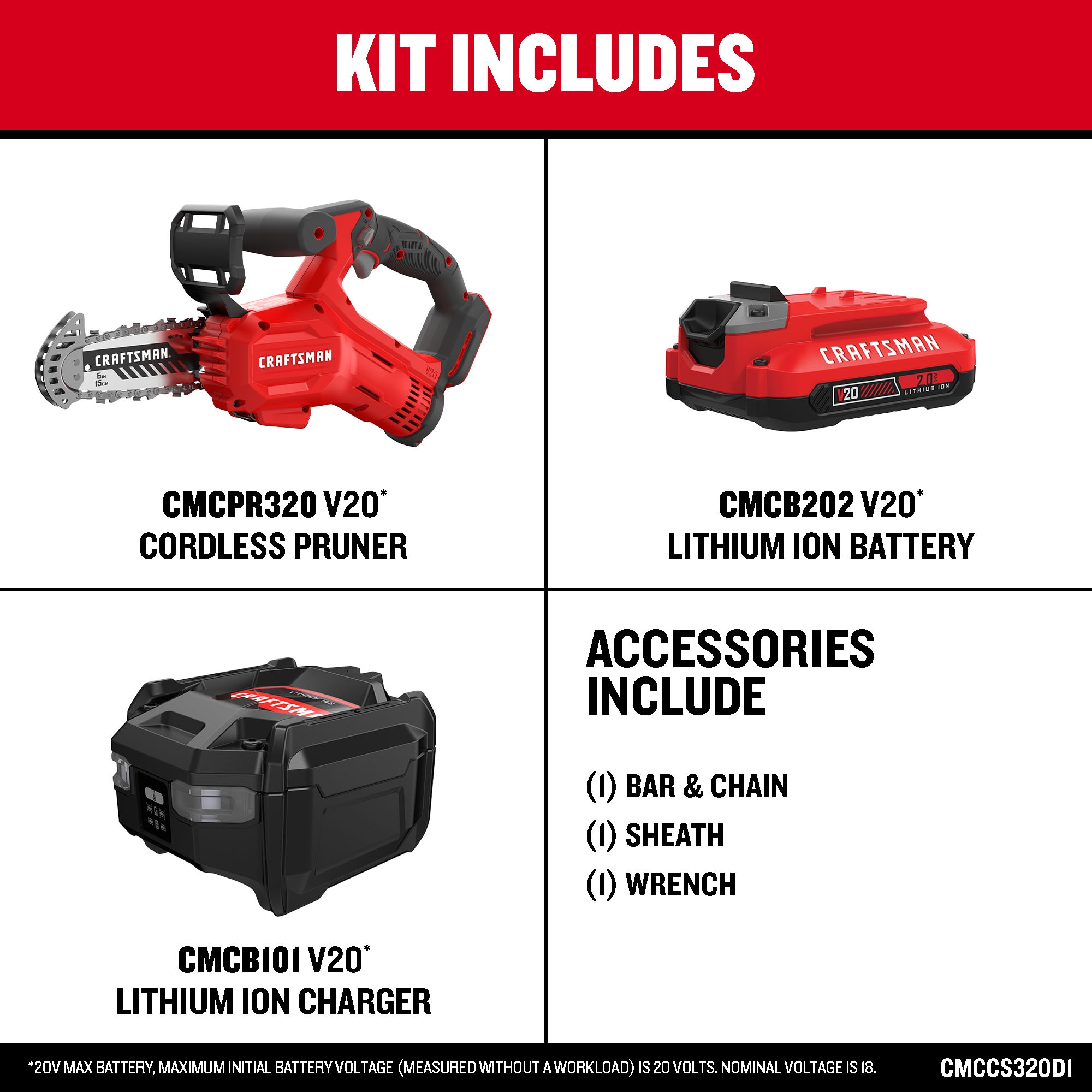 CRAFTSMAN V20 20-volt Max 6-in Battery 2 Ah Chainsaw (Battery and Charger Included) CMCCS320D1 Sansujyuku sansujyuku.com