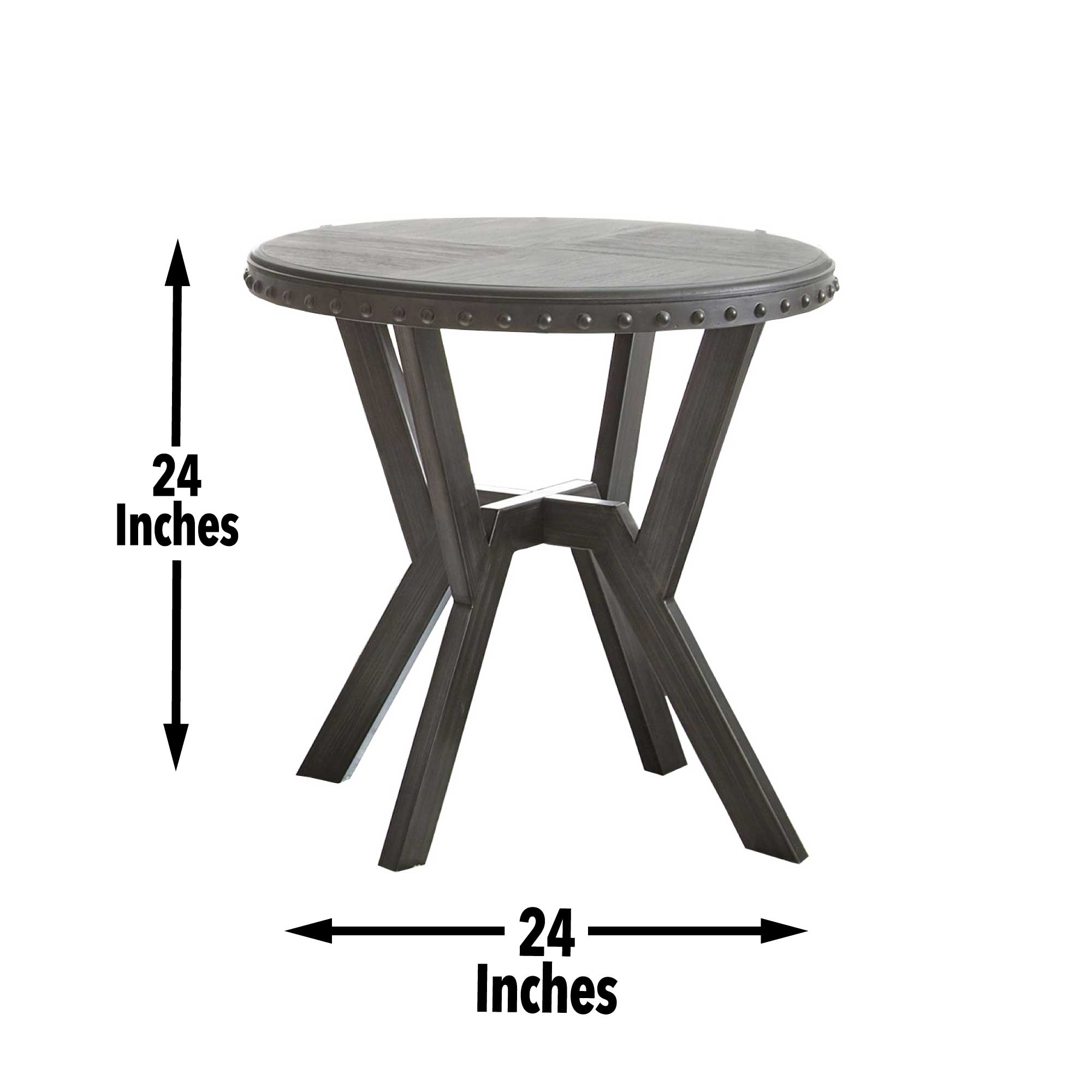 Contemporary 24" Gray Wood & Metal Round End Table