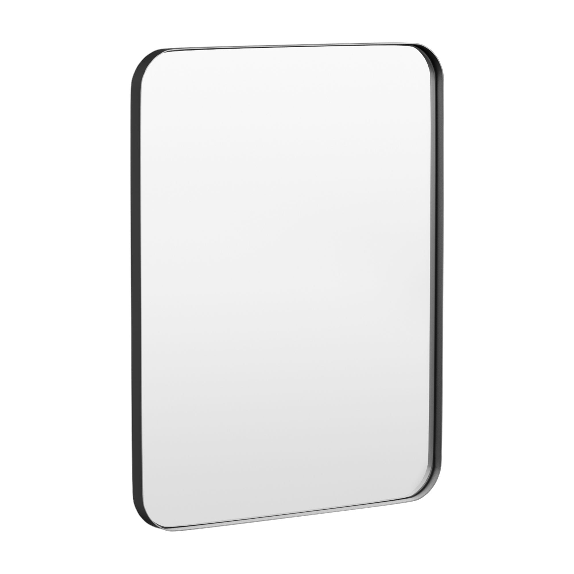 LOVMOR Y-TM2836-B 28 in. W x 36 in. H Tempered Glass Rounded Rectangle Framed Wall-Mounted Bathroom Vanity Mirror in Black