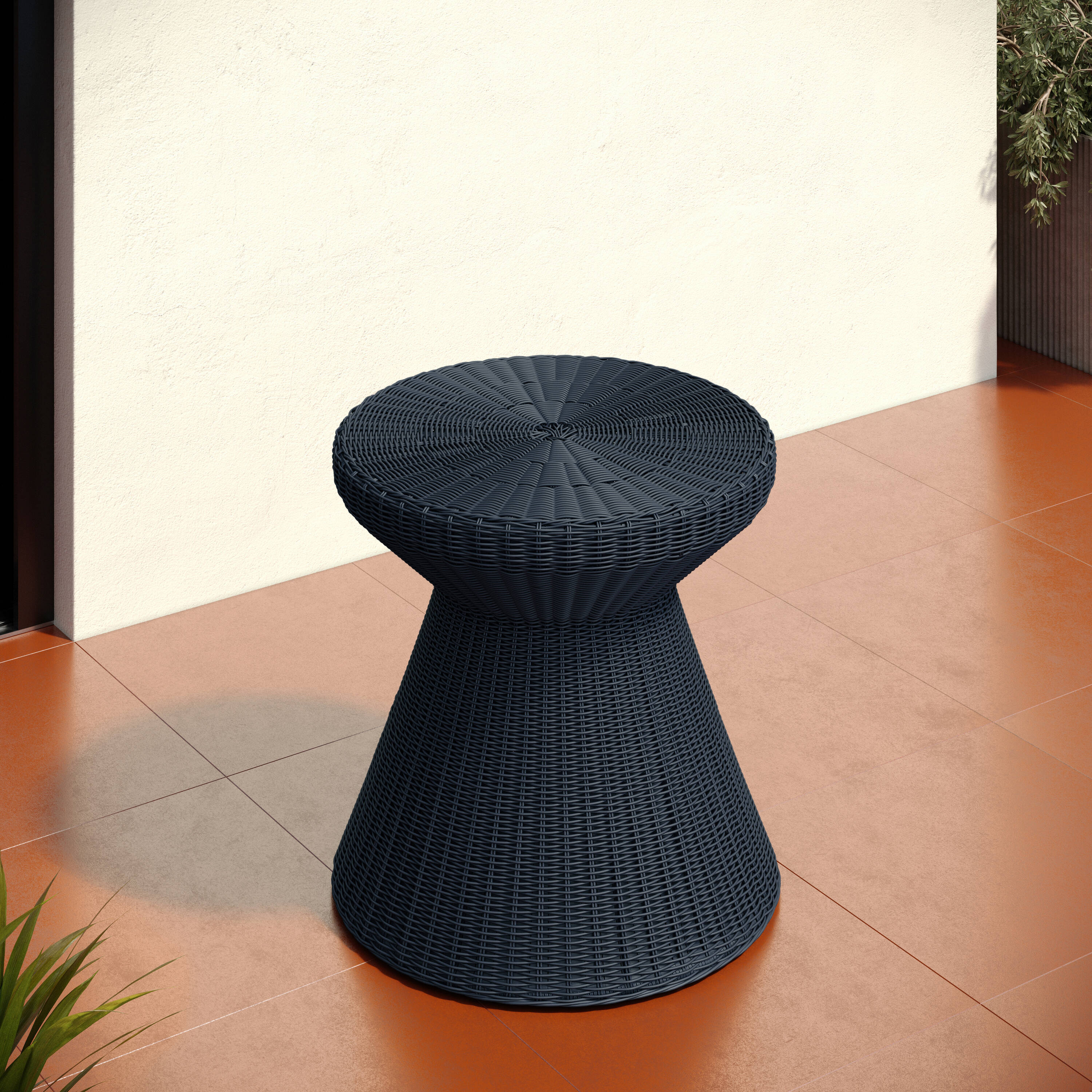 Haven Way 59-HWSTHU-BLACK Hula Round Wicker Outdoor End Table 18-in W x 18-in L