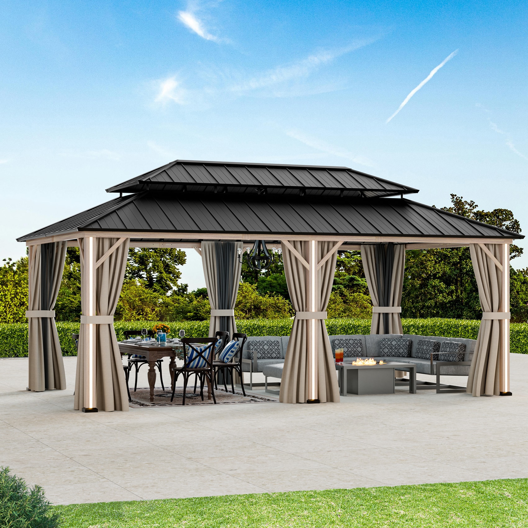 ELEVATE OUTDOORS IG10600042-1220N-WBR 20-ft x 12-ft Verda Brown Gazebo with Hardtop Roof (Screen Included)