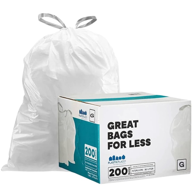 Plasticplace 8-Gallons White Plastic Kitchen Drawstring Trash Bag  (200-Count) in the Trash Bags department at