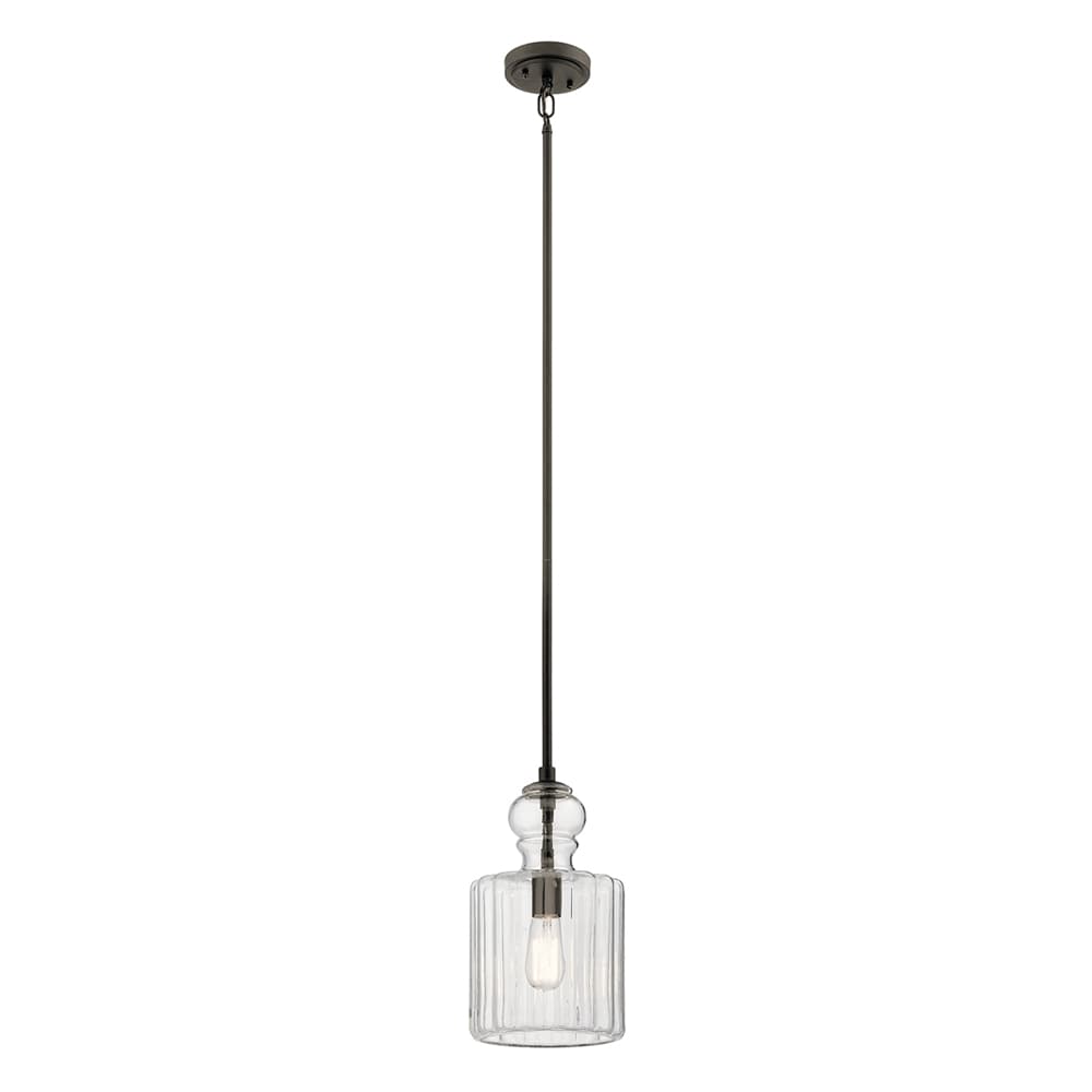 Kichler 43954OZ Riviera 1 -Light Olde Bronze Transitional Ribbed glass Urn Small Hanging Pendant light