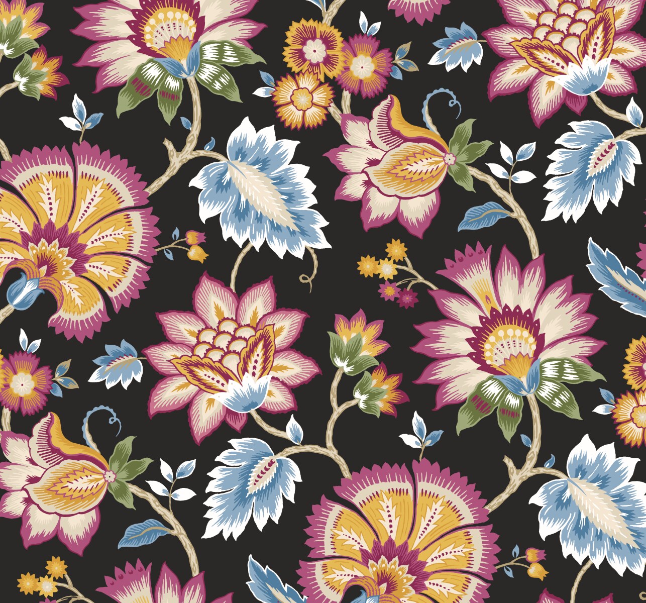 NextWall NW42721 40.5-Sq. Feet Cosmic Black Vinyl Floral Self-adhesive Peel and Stick Wallpaper