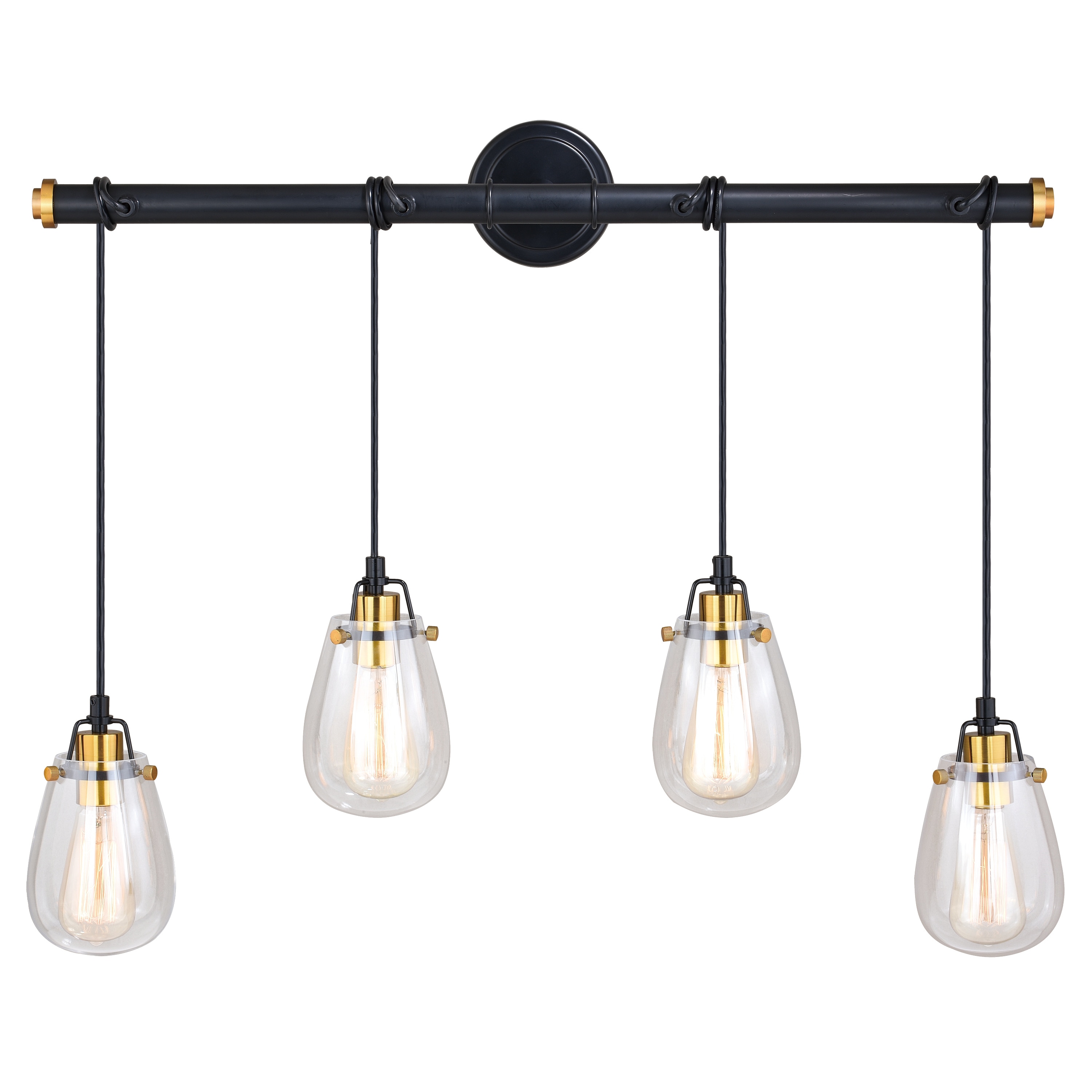 Kassidy 32.5'' Black and Natural Brass Four-Light Indoor/Outdoor Pendant