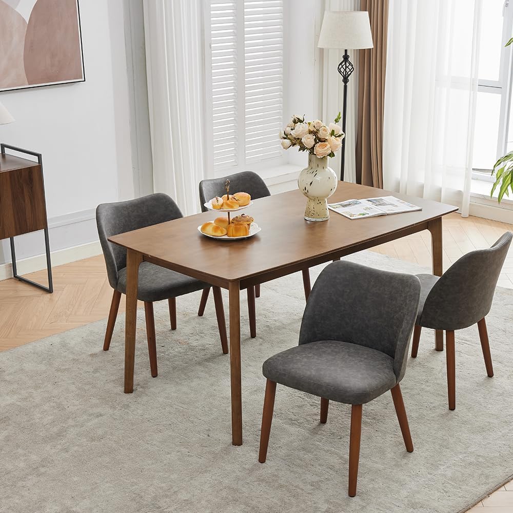 Qeetex LHF-CY-7BL109 Dining Chair Set of 4 - Leather Upholstered Dining Chair with Wood Legs - Wing Backrest - Wooden Kitchen Chair - Kitchen Chairs with Thick Cushions for Dining Room - Living Room - Dark Grey