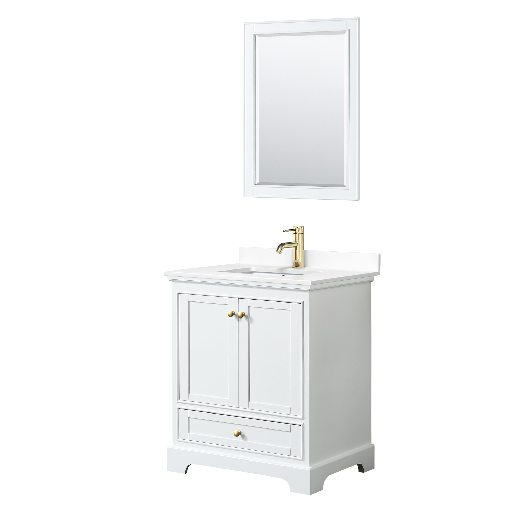 Wyndham Collection WCS202030SWGWCUNSM24 Deborah 30-in White with Brushed Gold Trim Undermount Single sink Bathroom Vanity with White Cultured Marble Cultured marble Top (Mirror Included)