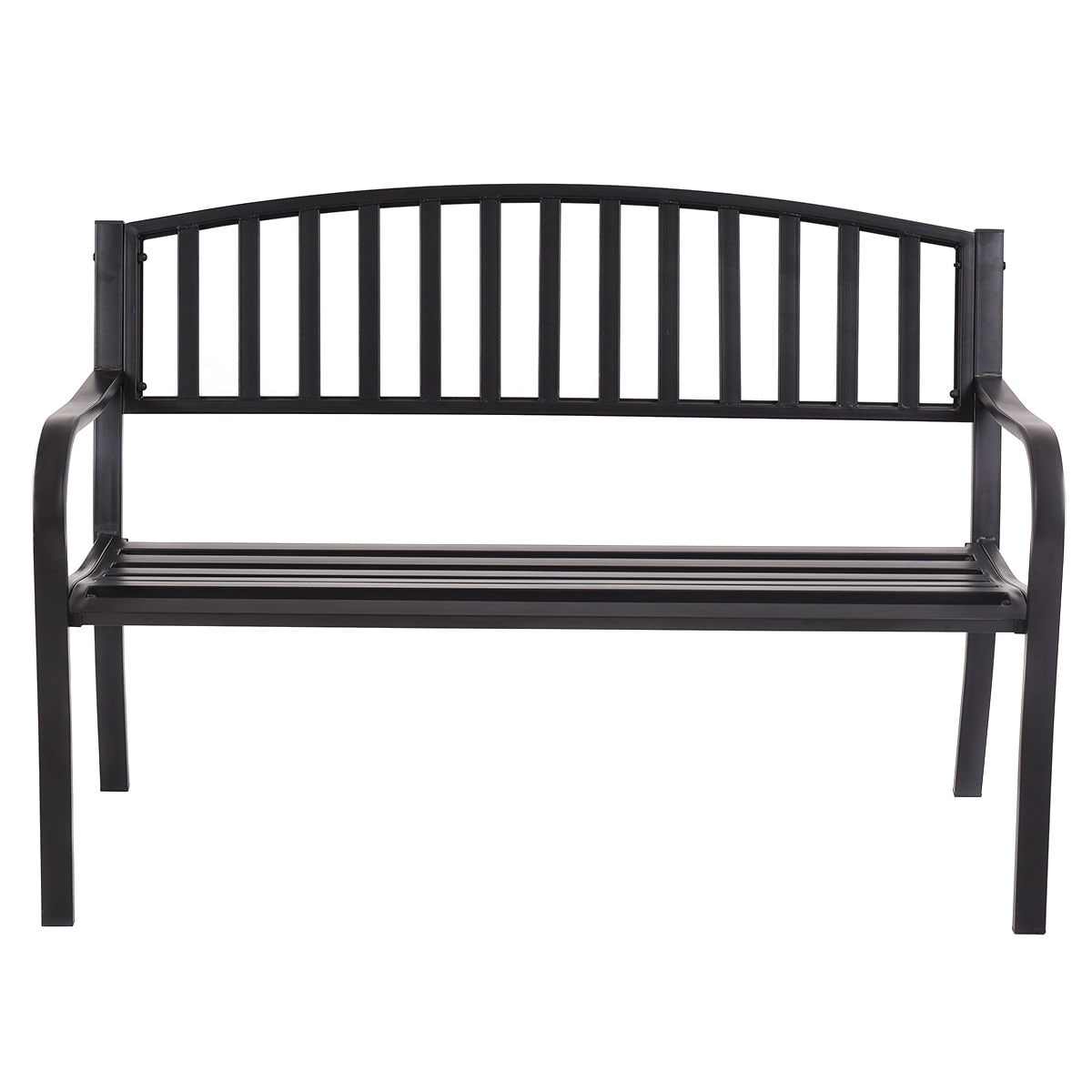 Slickblue D-CO-53507PO 50 Inch W x 34.2 Inch H- Black Steel Cast Iron Outdoor Bench Loveseat with Ornamental Backrest for Patio Garden Porch Seats 4-5