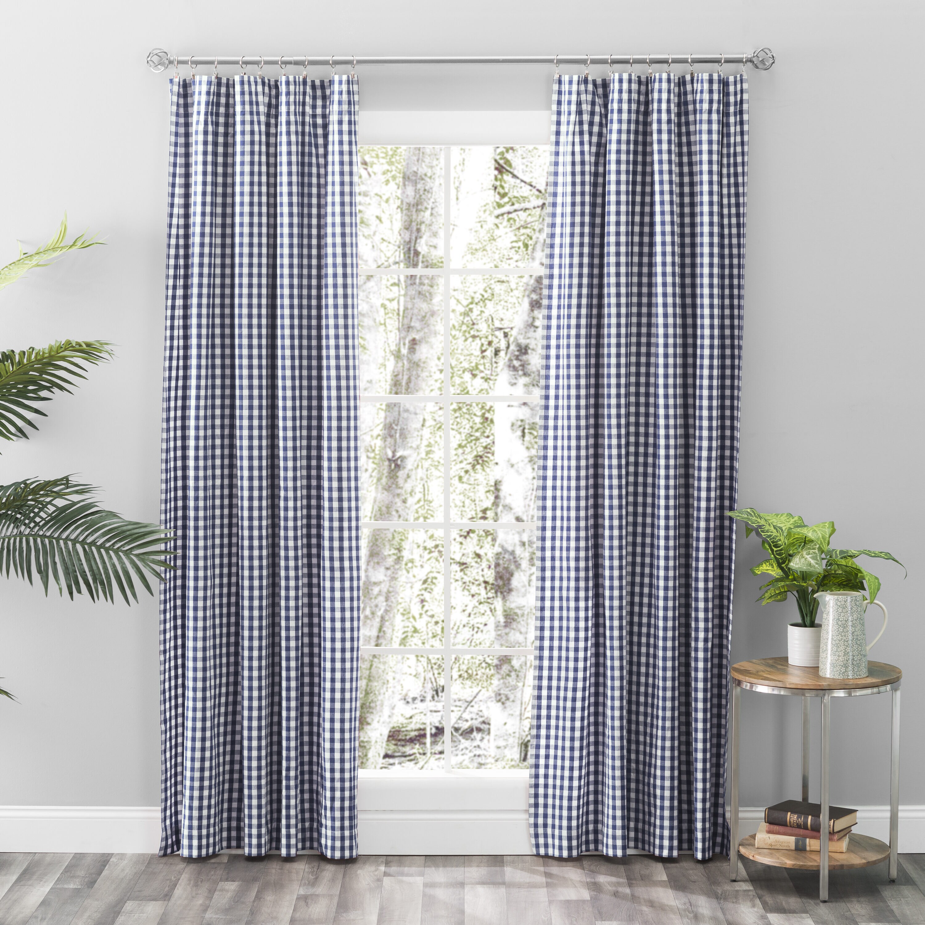 Ricardo Trading 04425-70-272-35 72-Inches Navy Plaid Light filtering Rod pocket Curtain panel pair
