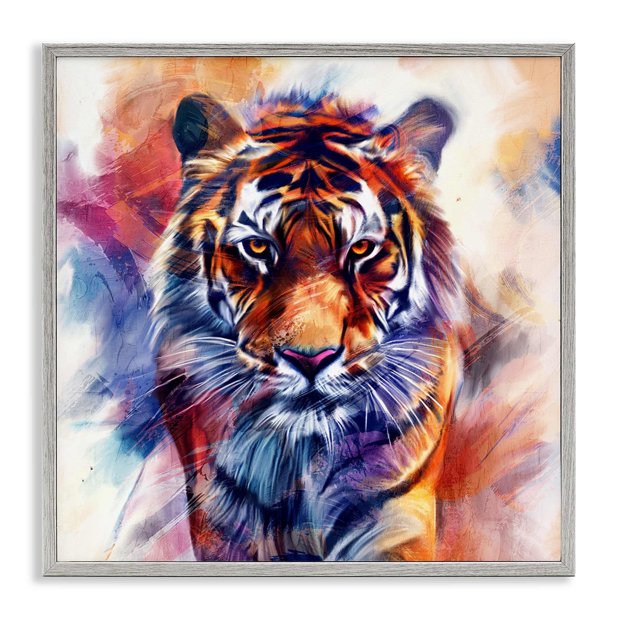 Stupell Industries BS-084-GFF-12X12 Fierce Vibrant Tiger Gray Framed Giclee Art By Kim Allen 12 x 12