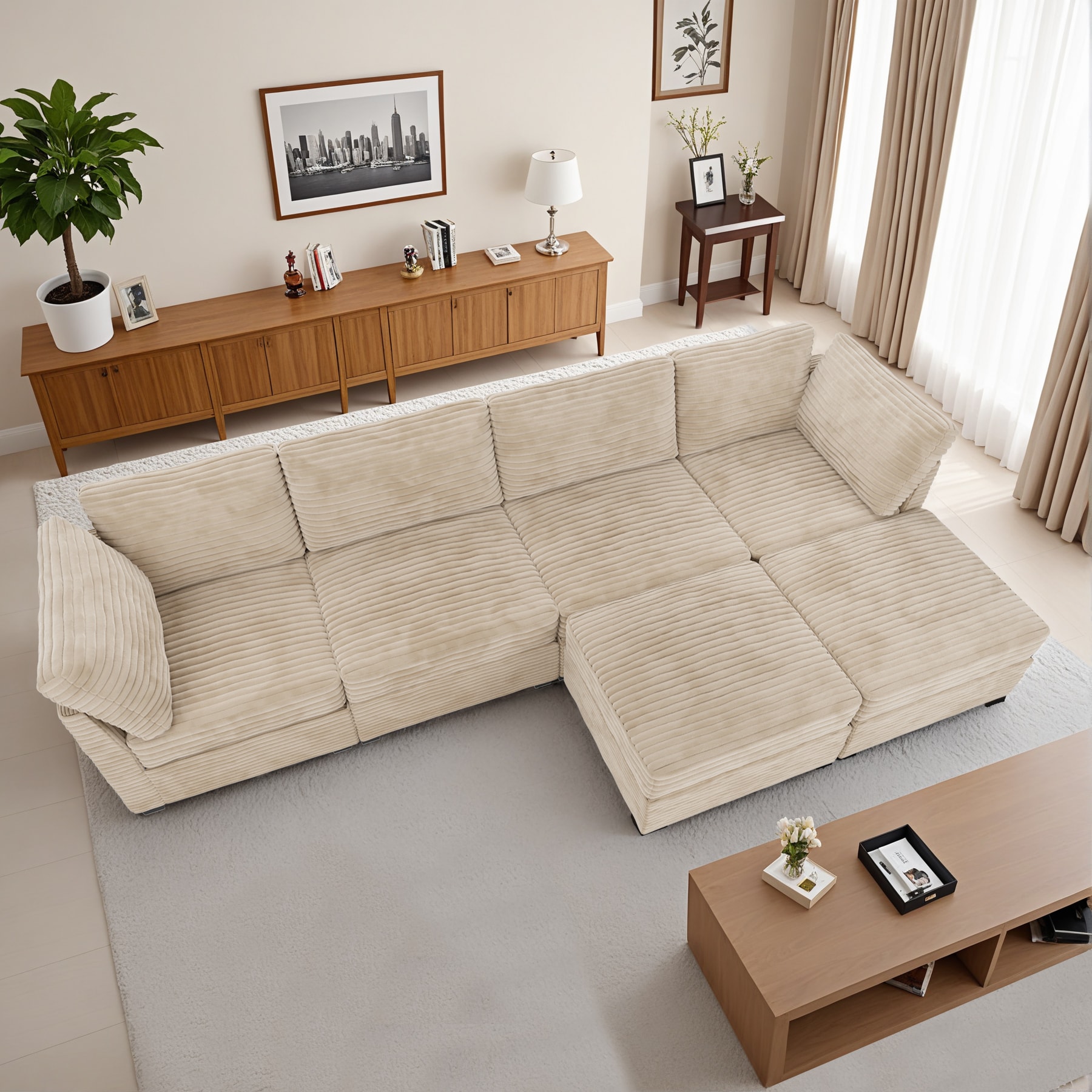 Caodoc L5-MYO601-2 130.8-in Modern Camel Reclining Sofa