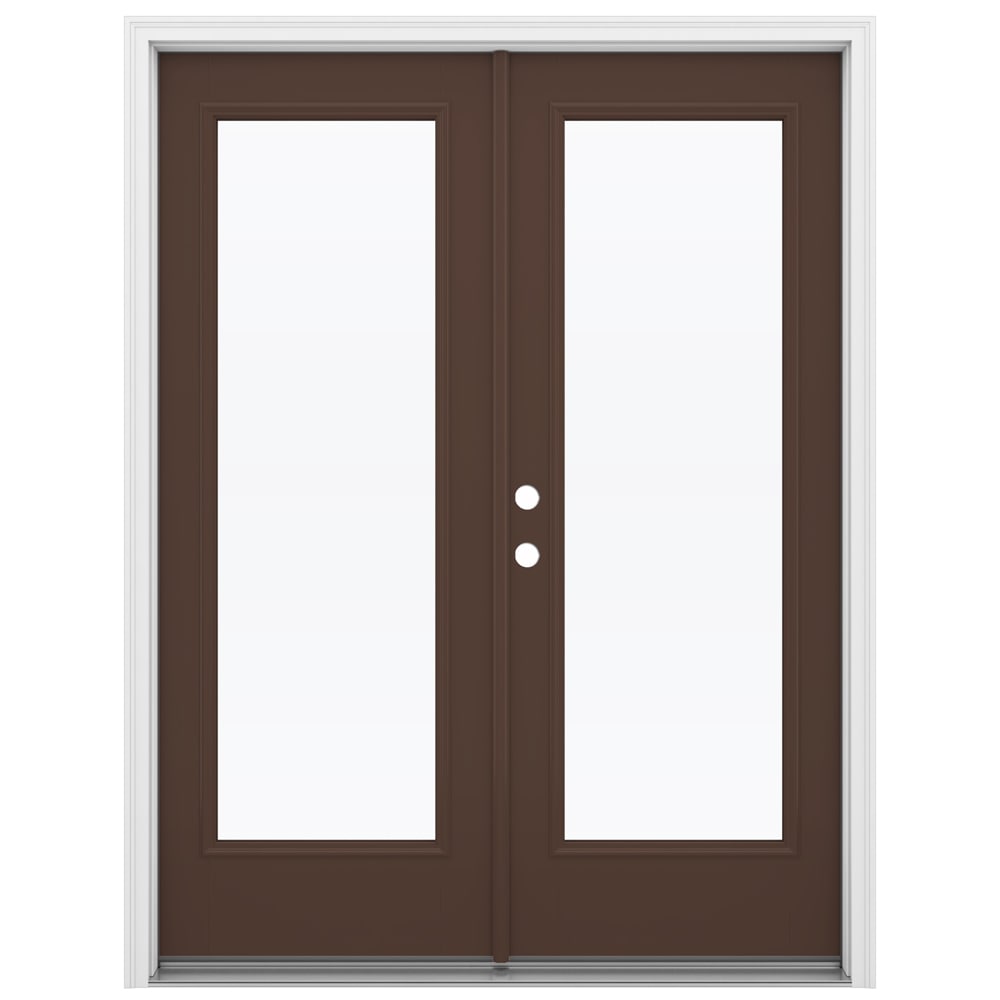 JELD-WEN LOWOLJW182200036 F-3500 60-in x 80-in x 4-9/16-in Jamb Dark Chocolate Fiberglass Right-hand inswing French Patio Door with Low-E Glass (Brickmould Included)