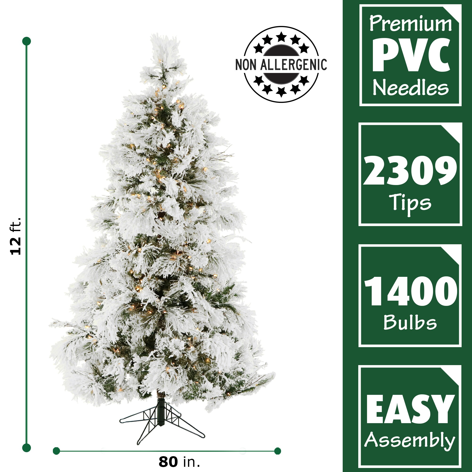 Fraser Hill Farm 12-ft Snowy Pine Pre-lit Flocked Artificial Christmas ...