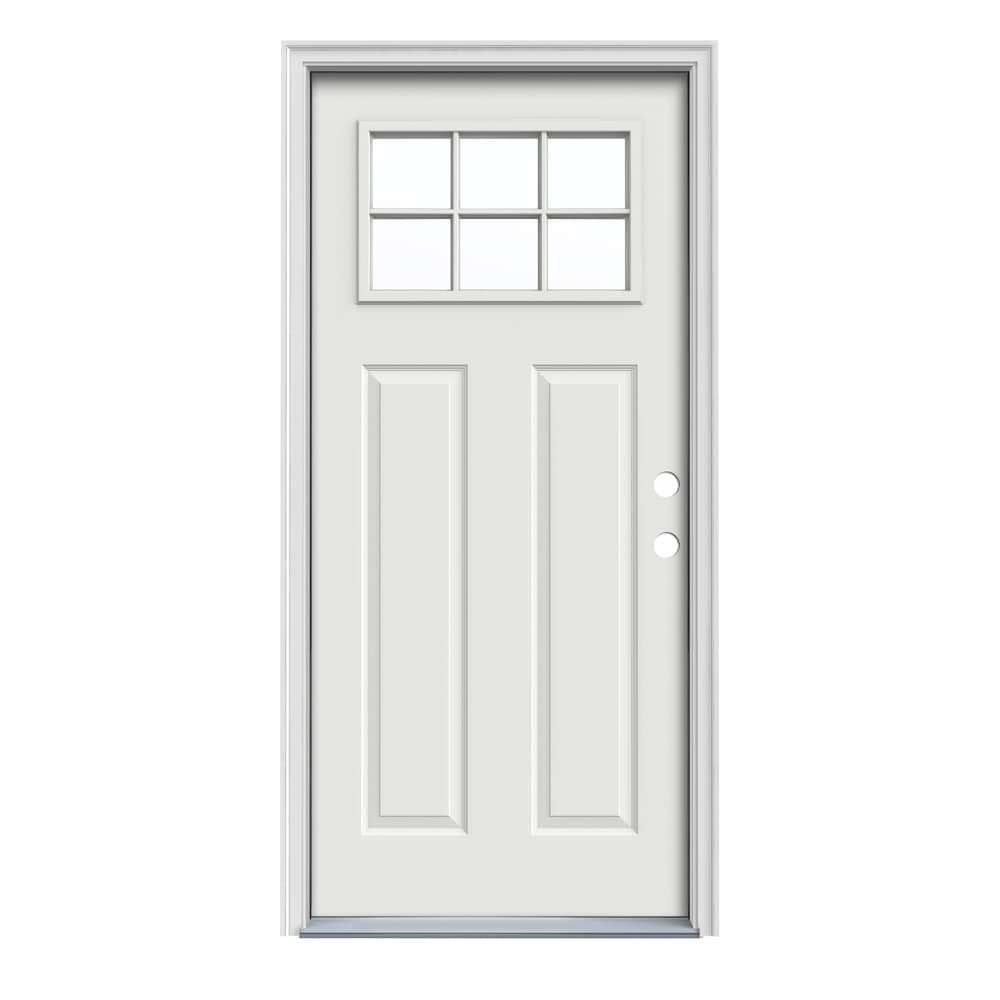 JELD-WEN LOWOLJW182500074 32-in x 80-in x 4-9/16-in Steel Craftsman Left-hand inswing White Painted Prehung Front Door with Brickmould Insulating core